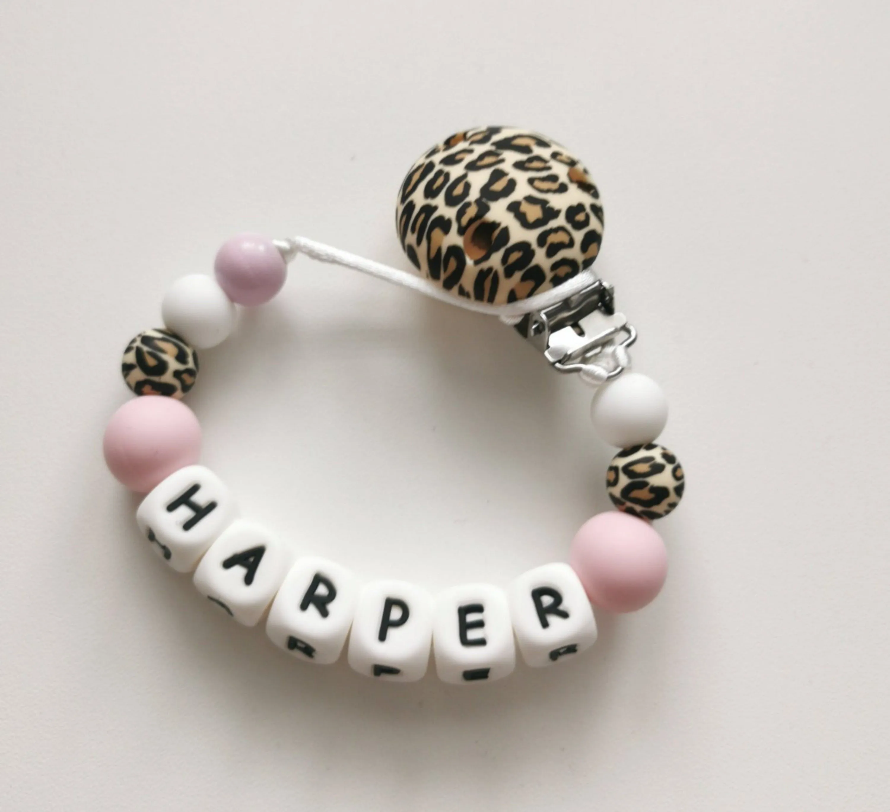 Personalised Dummy clip - Leopard & Pink