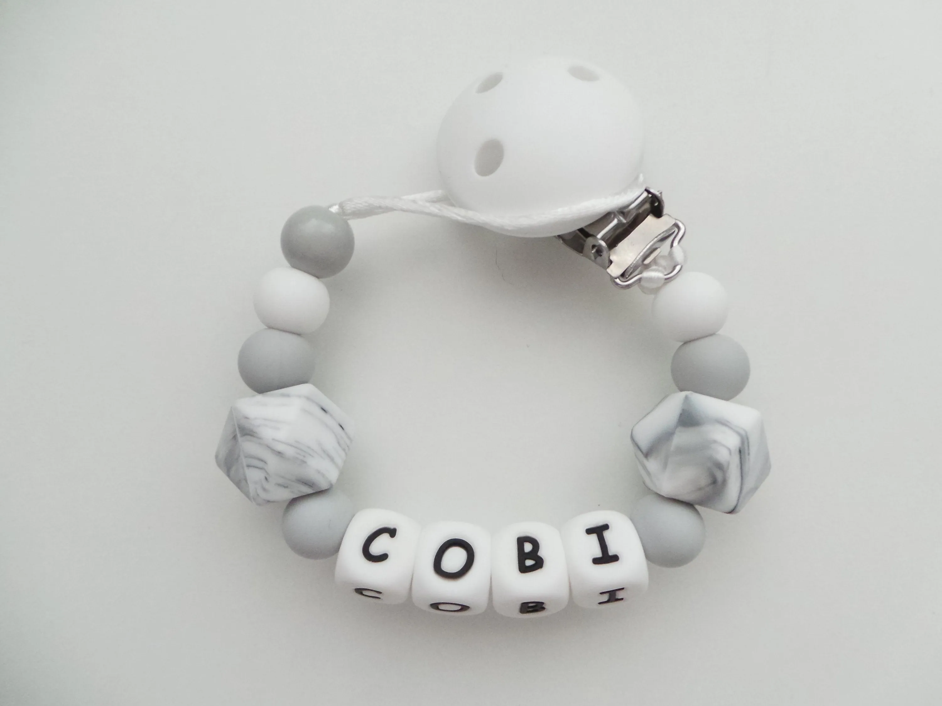 Personalised Dummy clip - Marble & Grey