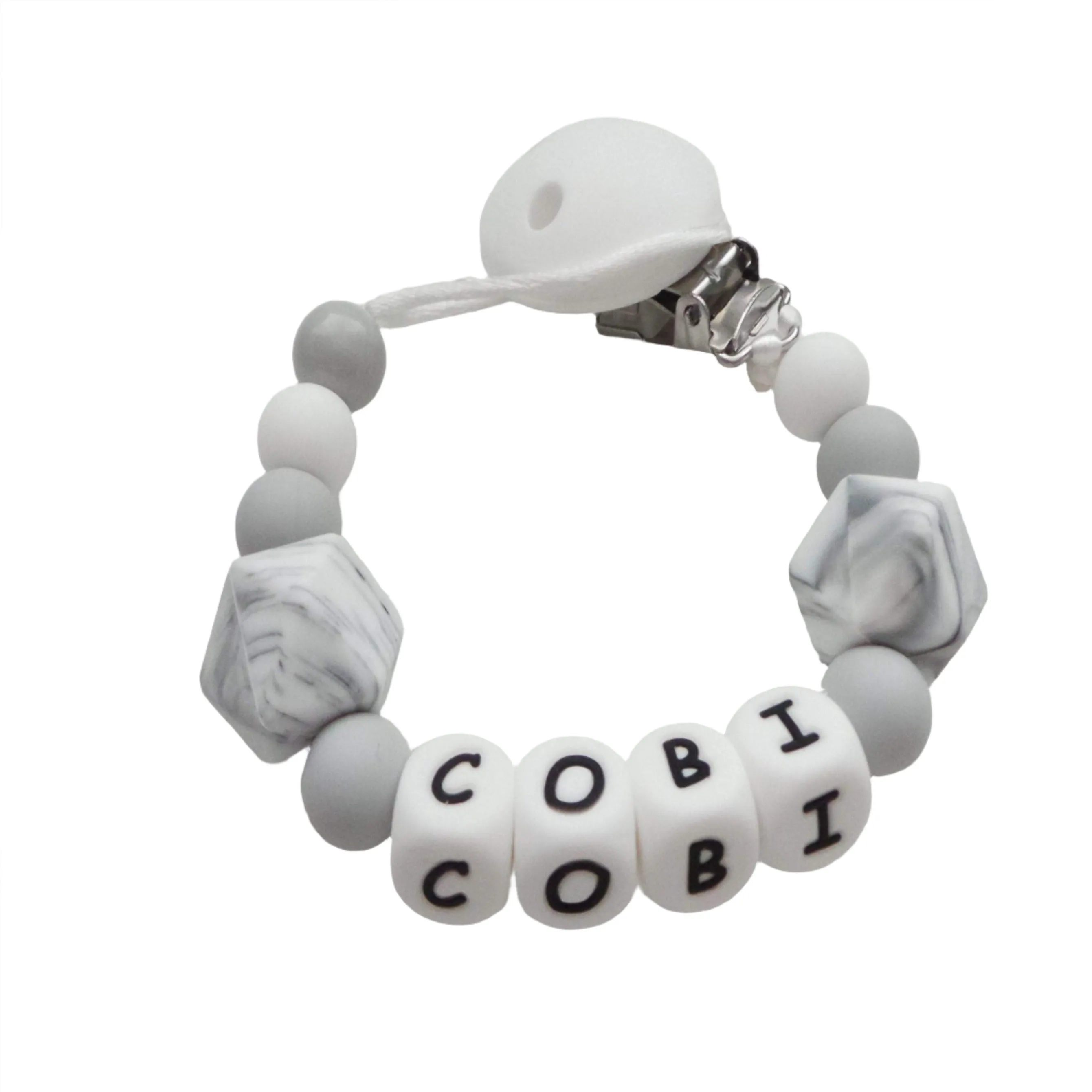 Personalised Dummy clip - Marble & Grey