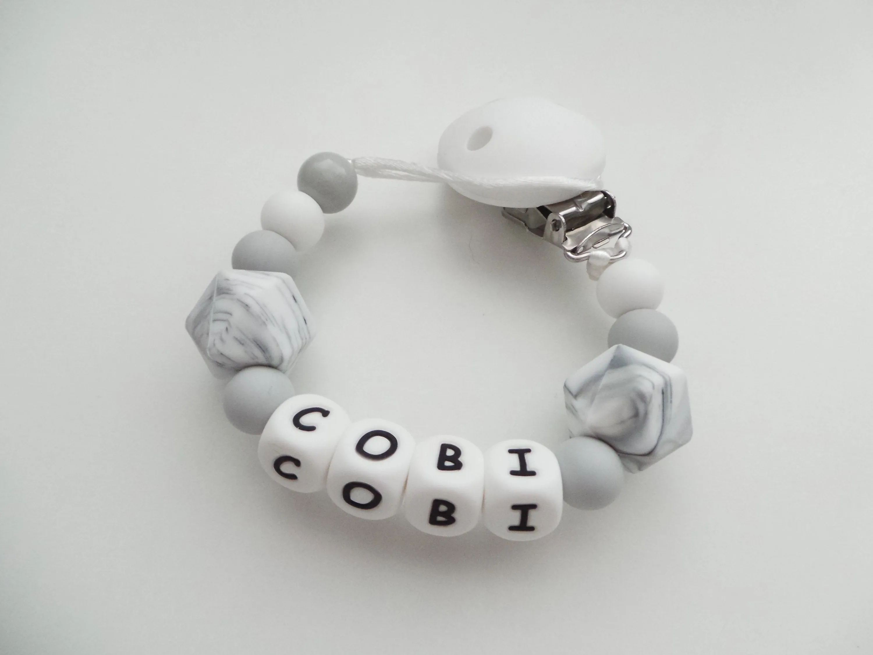 Personalised Dummy clip - Marble & Grey