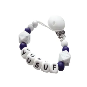Personalised Dummy clip - Marble & Navy Blue