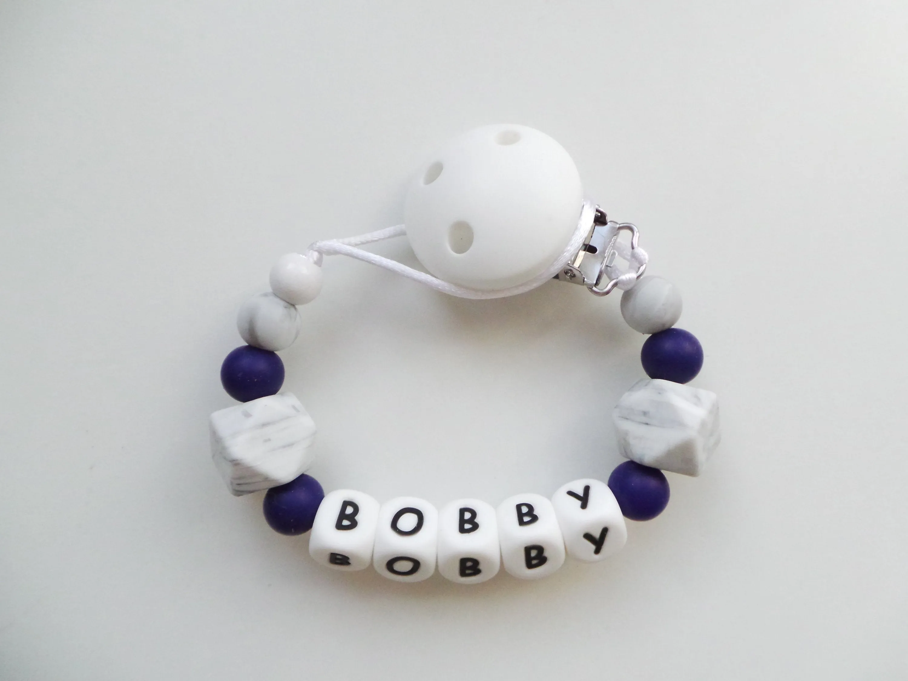 Personalised Dummy clip - Marble & Navy Blue
