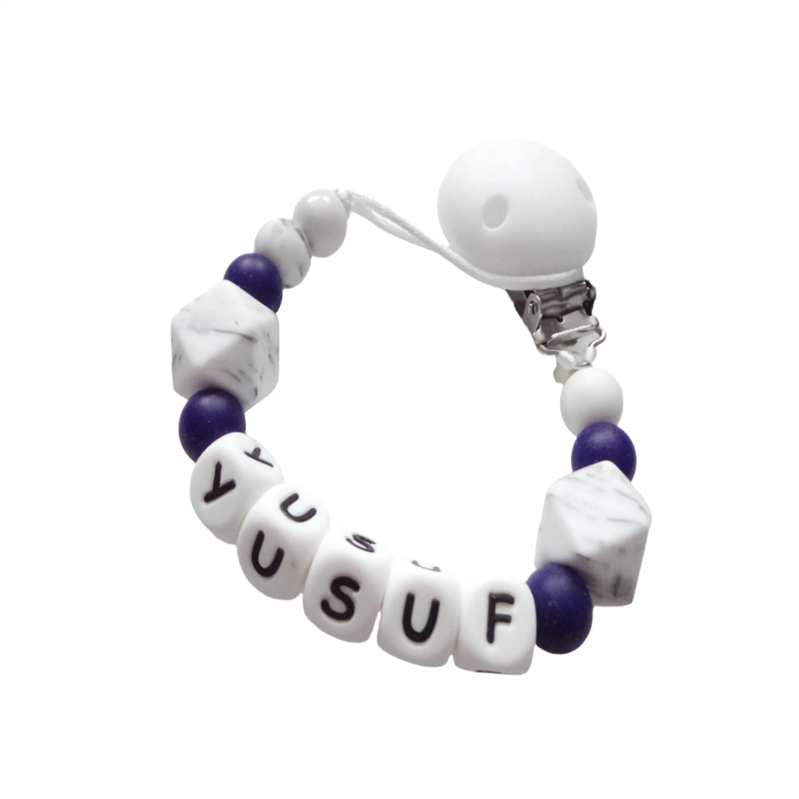 Personalised Dummy clip - Marble & Navy Blue