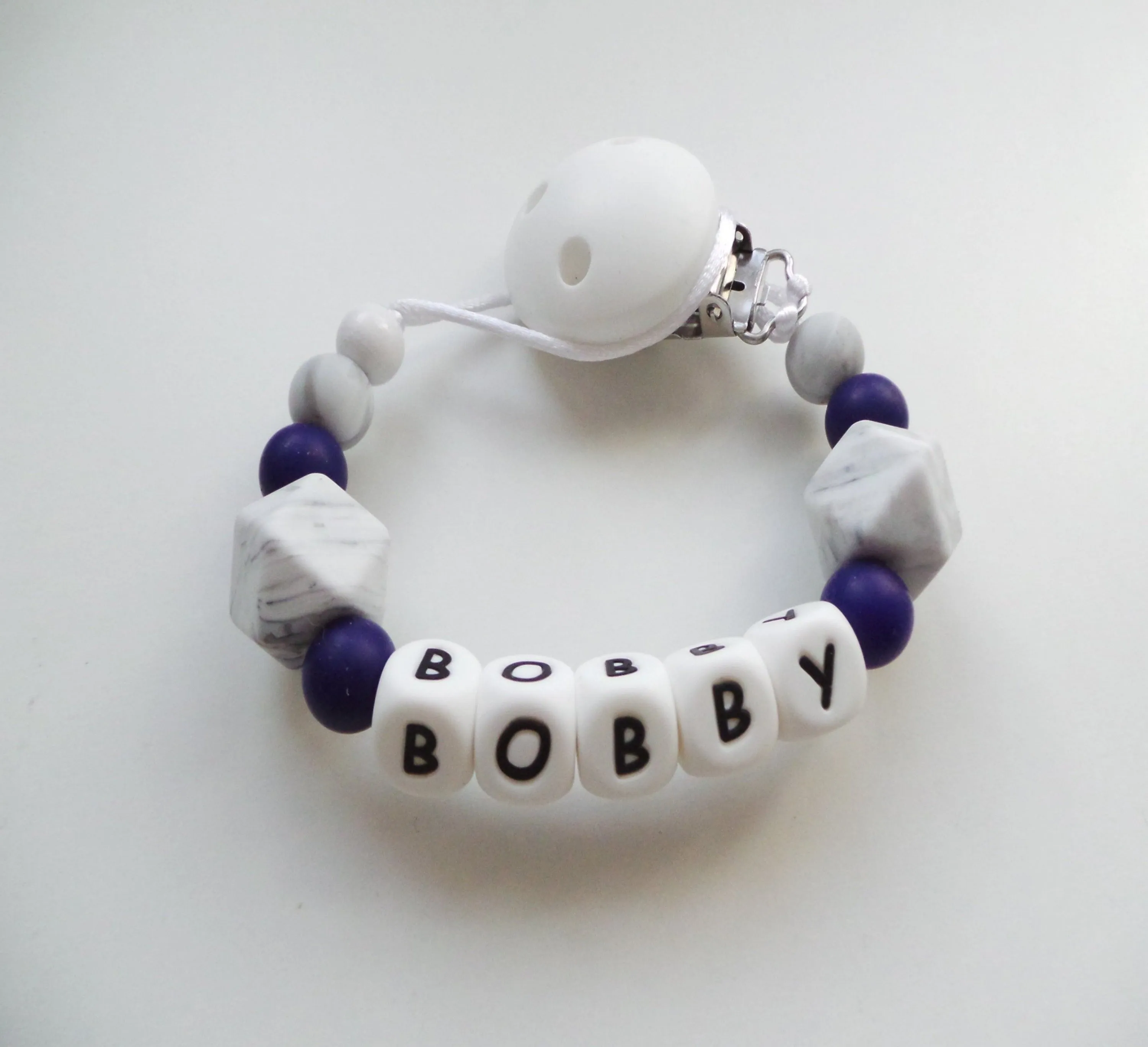 Personalised Dummy clip - Marble & Navy Blue