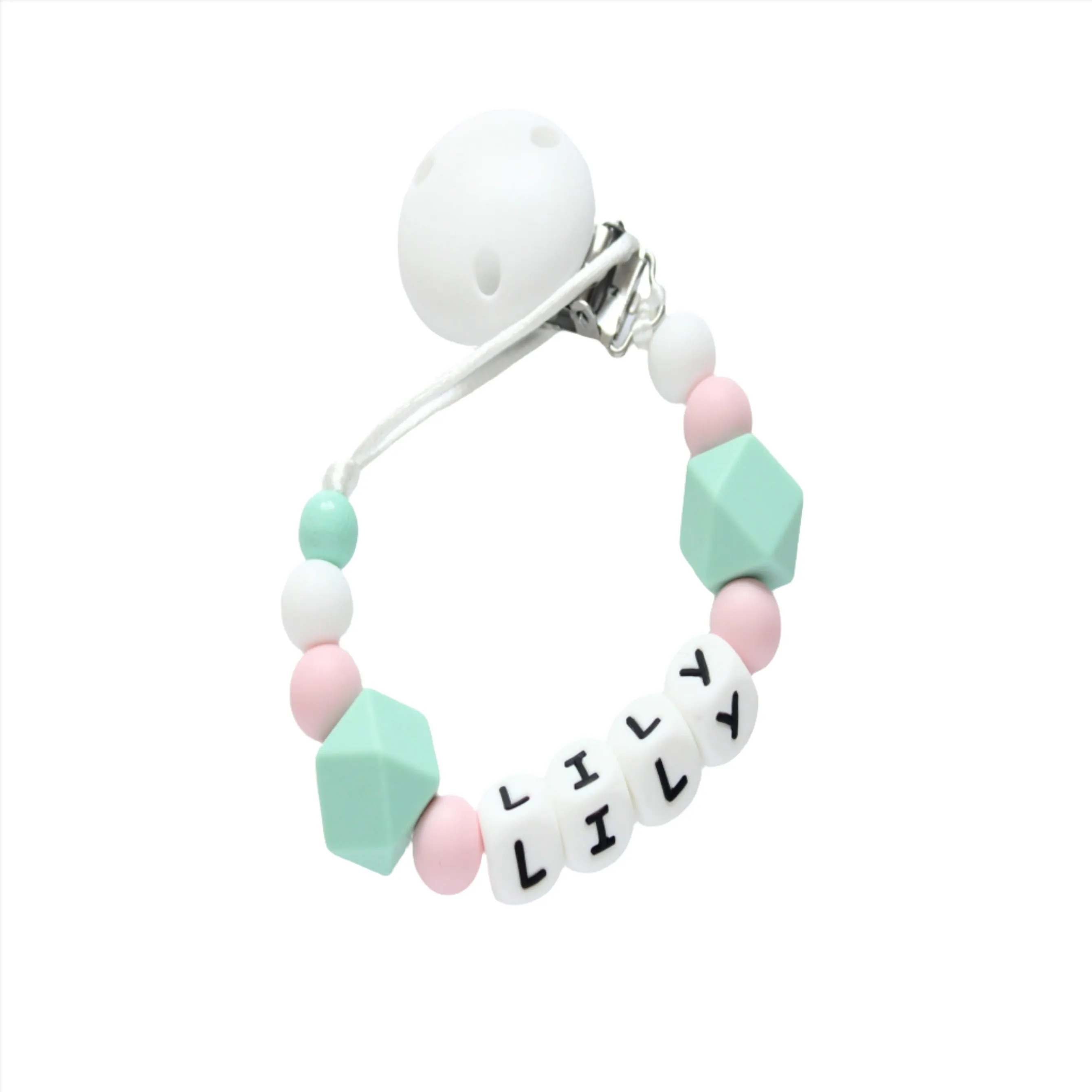 Personalised dummy clip- Mint & Pink