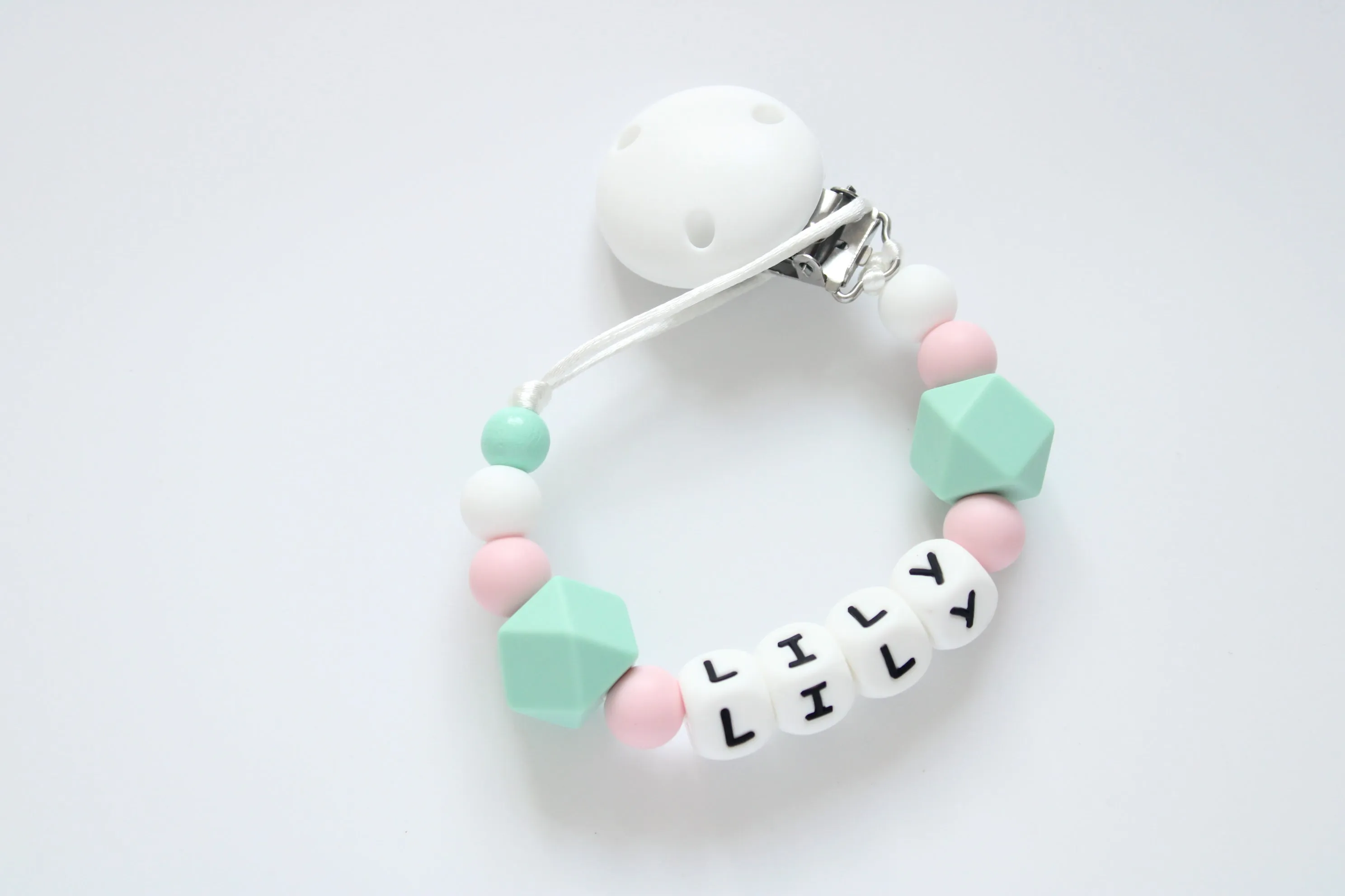 Personalised dummy clip- Mint & Pink