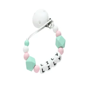 Personalised dummy clip- Mint & Pink