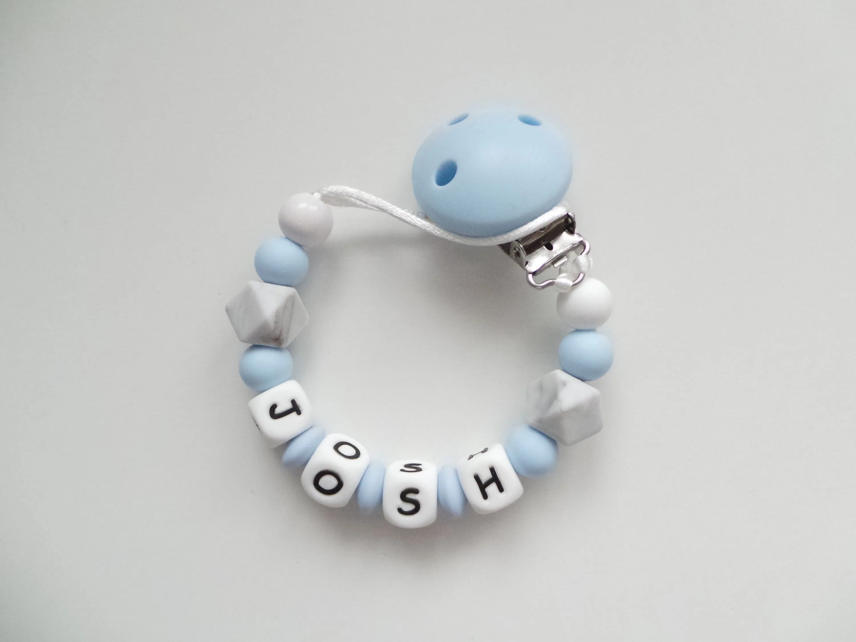Personalised Dummy clip -  Pale Blue & Grey Marble