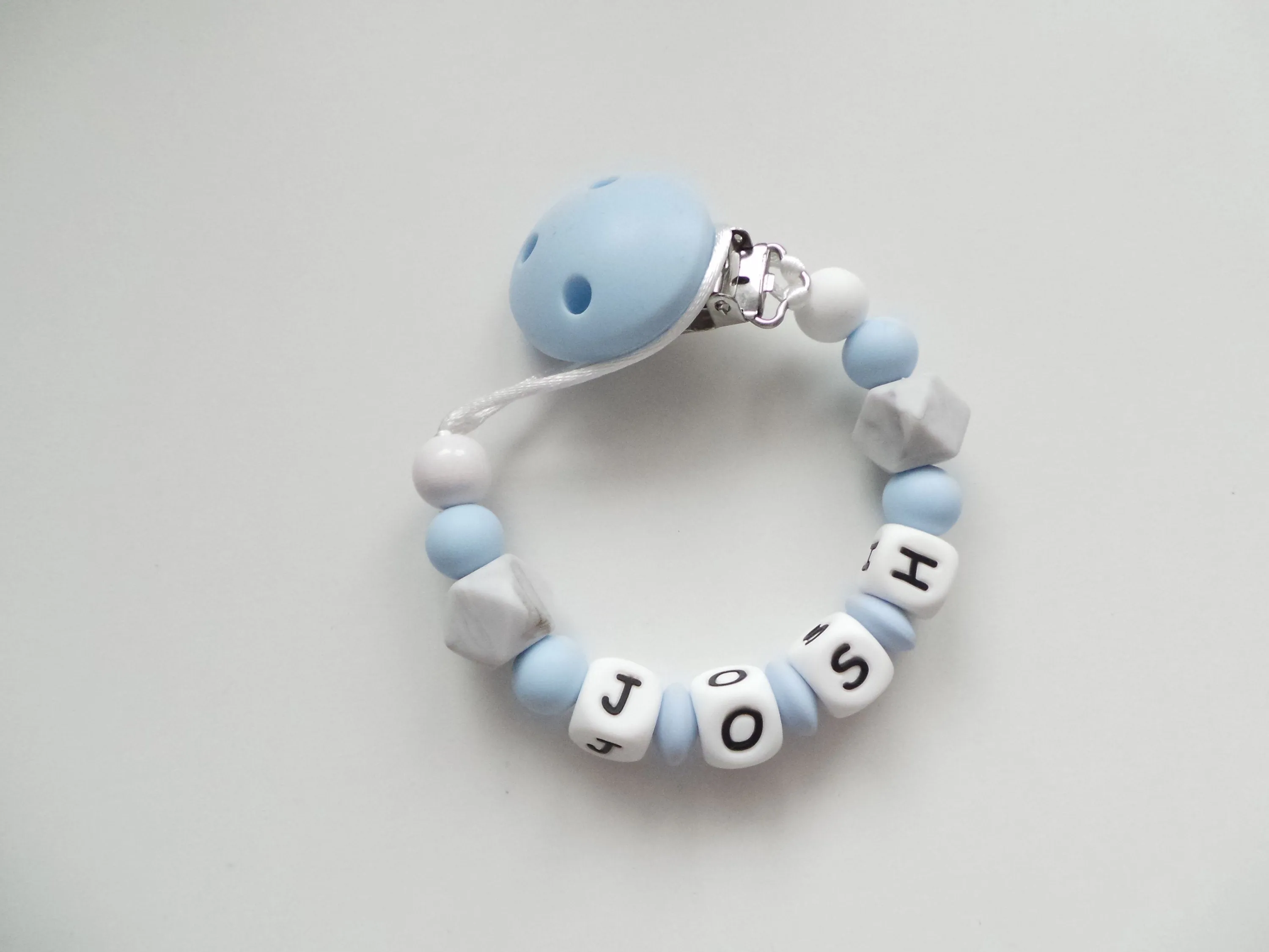 Personalised Dummy clip -  Pale Blue & Grey Marble