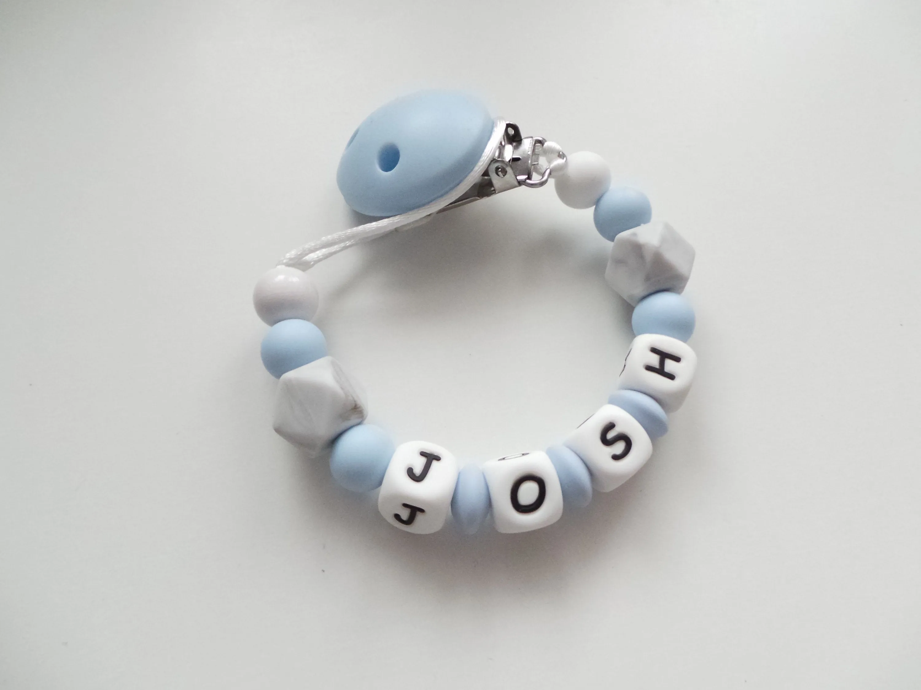 Personalised Dummy clip -  Pale Blue & Grey Marble