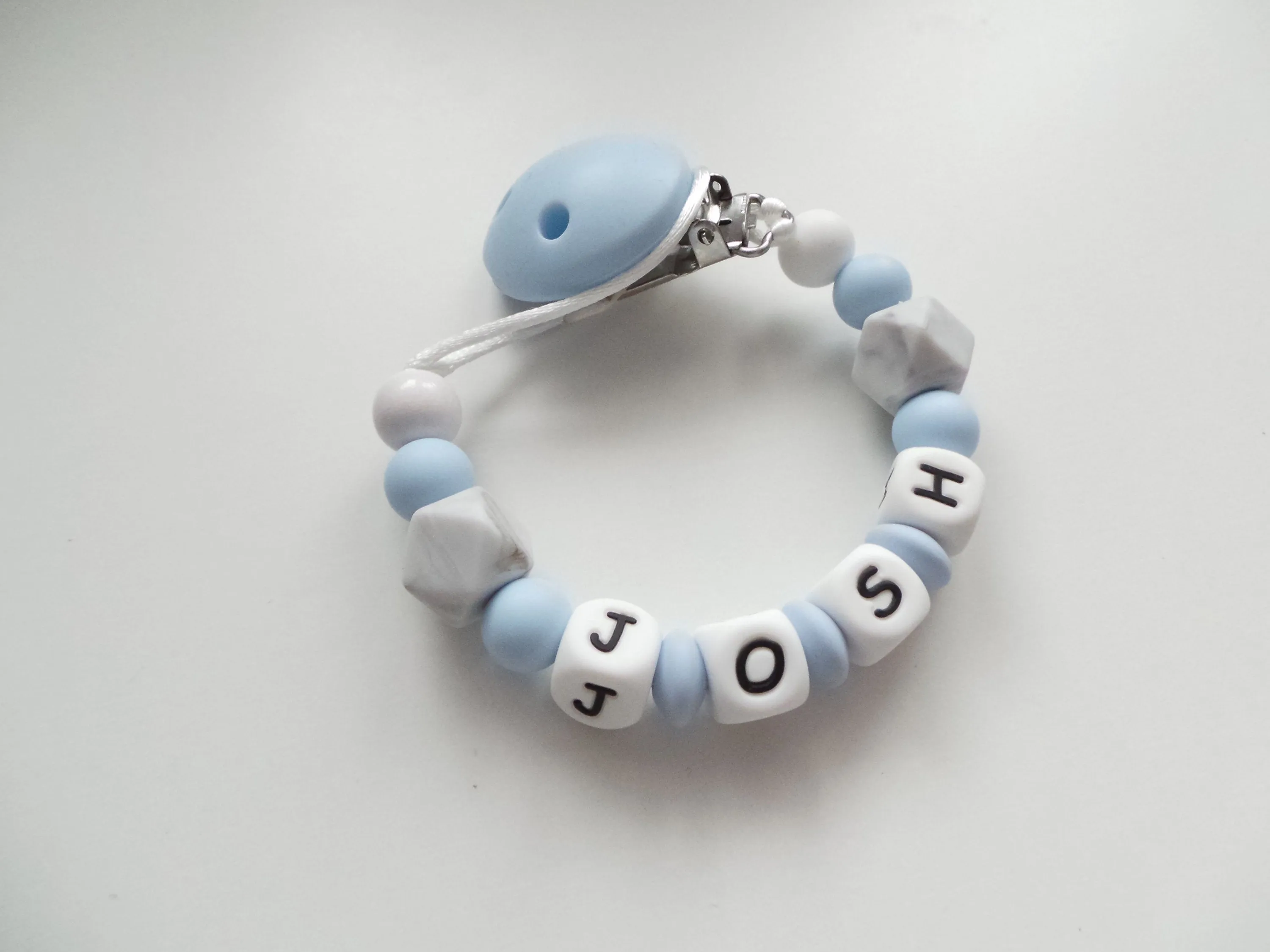 Personalised Dummy clip -  Pale Blue & Grey Marble