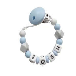 Personalised Dummy clip -  Pale Blue & Grey Marble