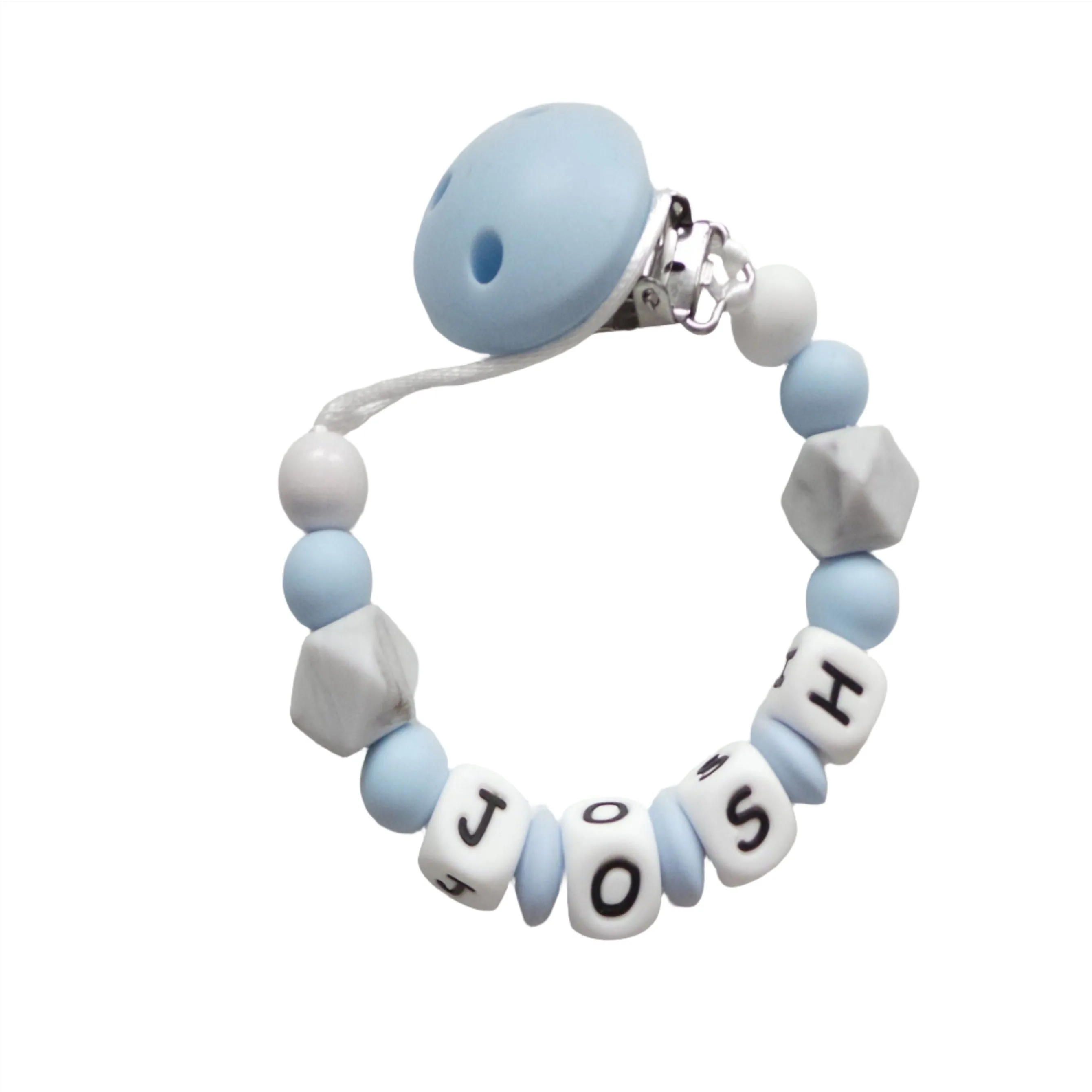 Personalised Dummy clip -  Pale Blue & Grey Marble