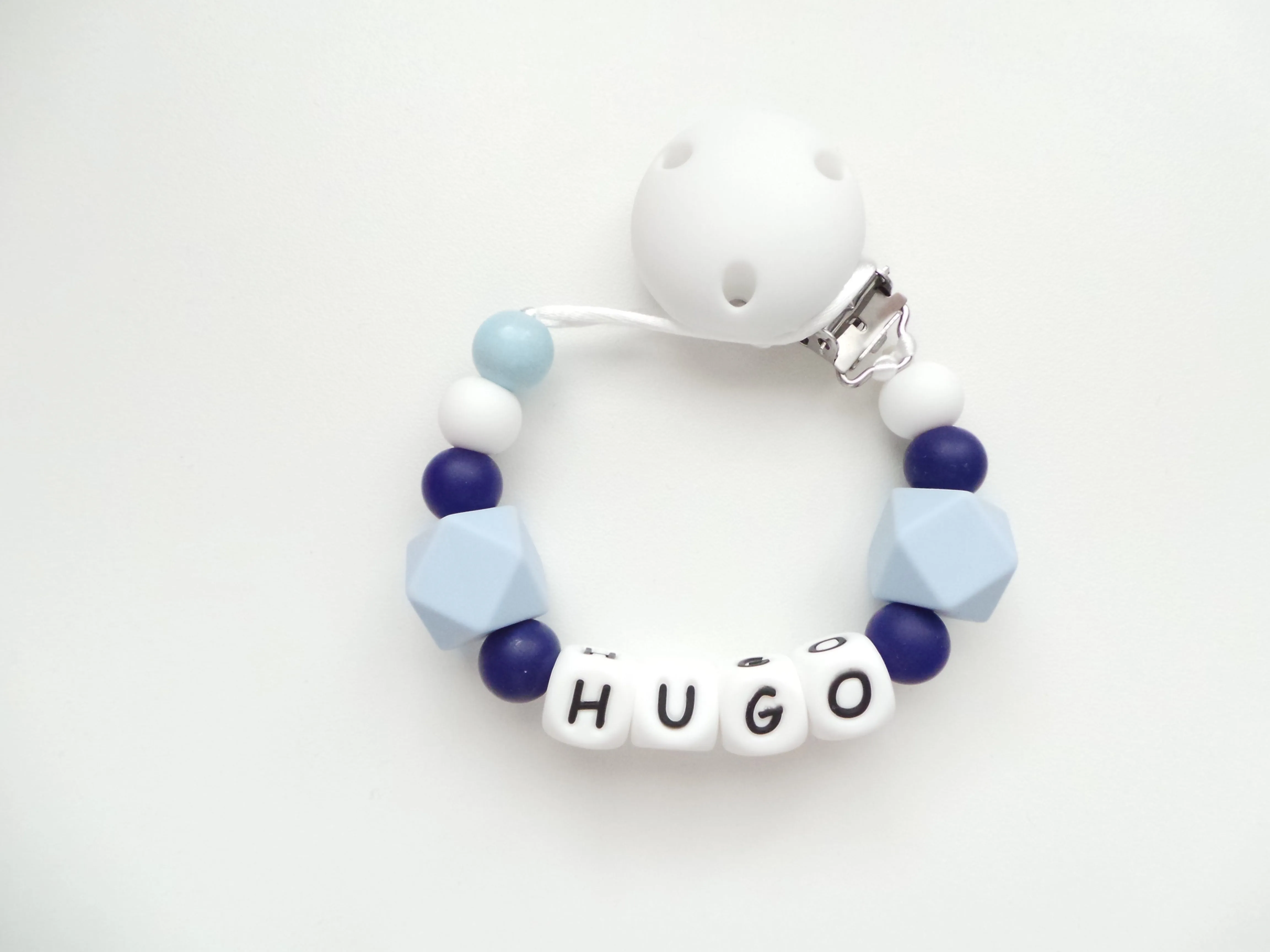 Personalised Dummy clip - Pale Blue & Navy Blue