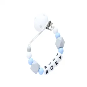 Personalised Dummy clip - Pale Blue, Grey & White