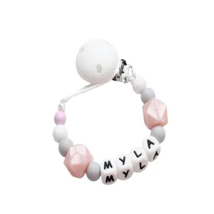 Personalised dummy clip - Pearl Pink, Grey & White