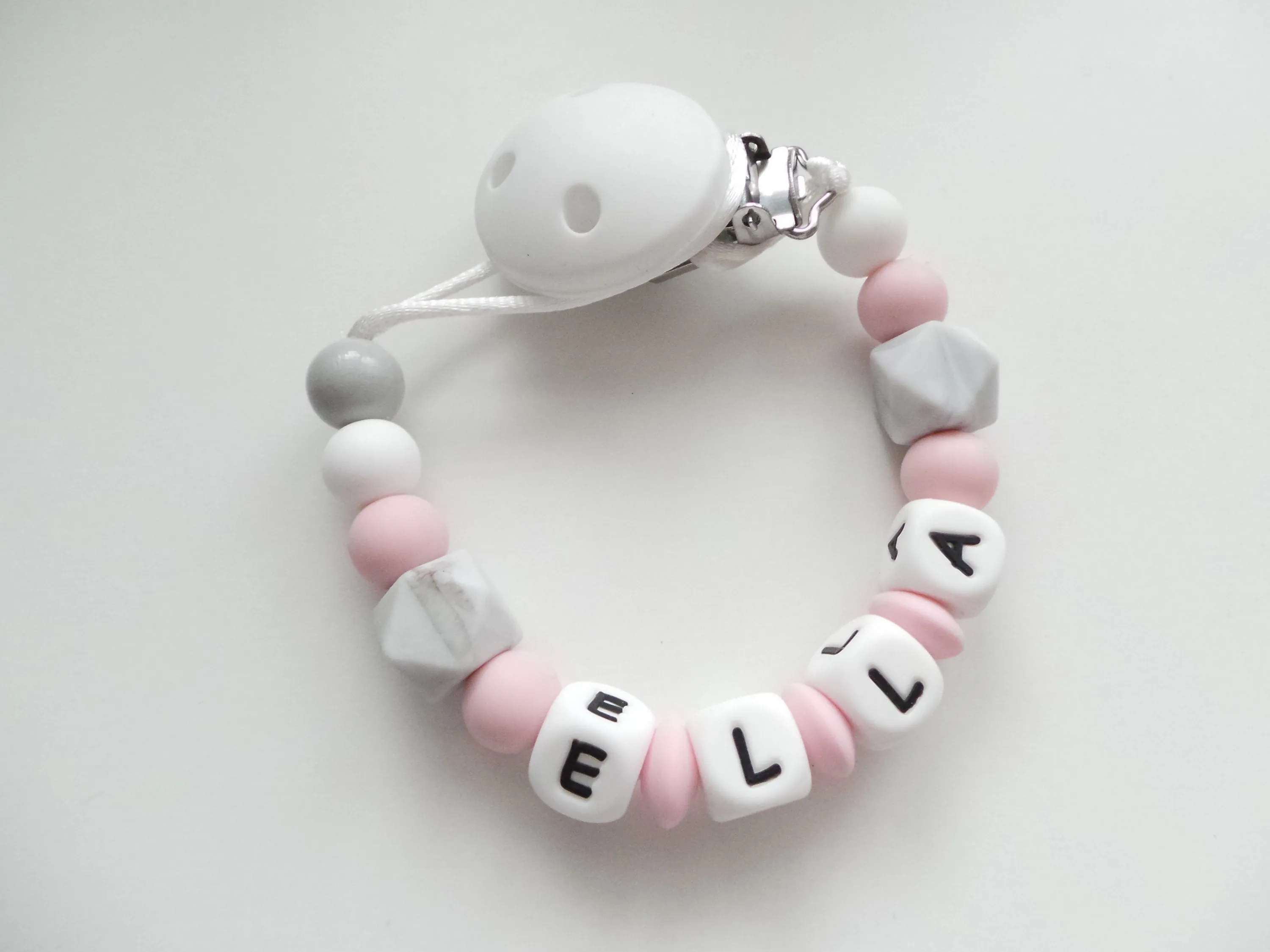 Personalised Dummy clip-  Pink & Grey Marble