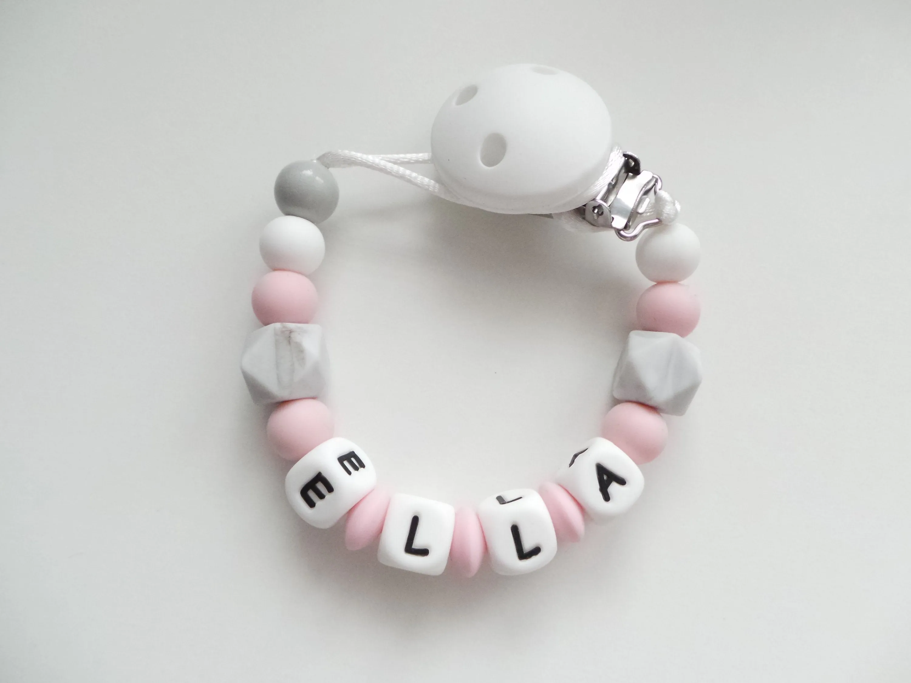 Personalised Dummy clip-  Pink & Grey Marble