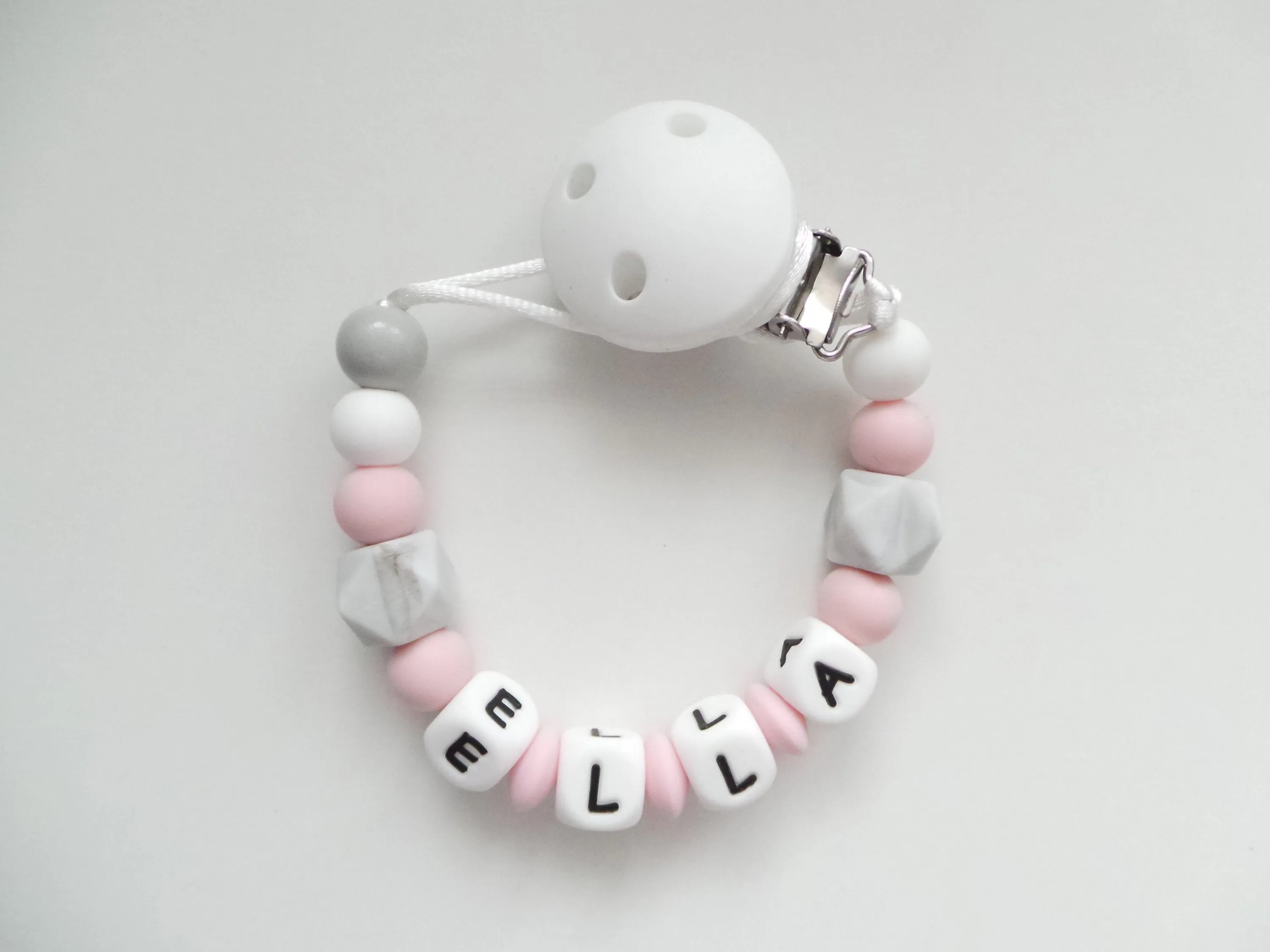 Personalised Dummy clip-  Pink & Grey Marble