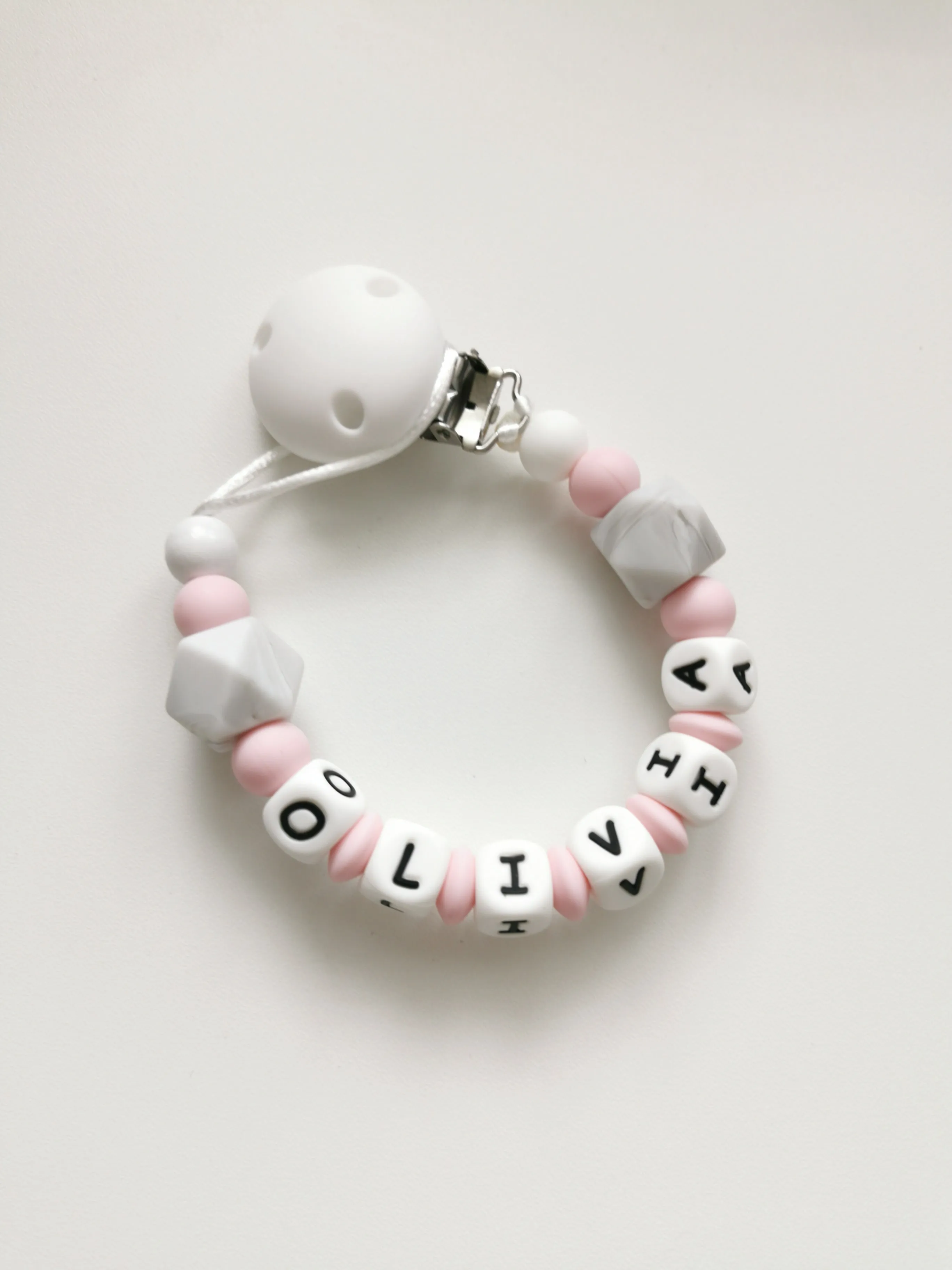 Personalised Dummy clip-  Pink & Grey Marble