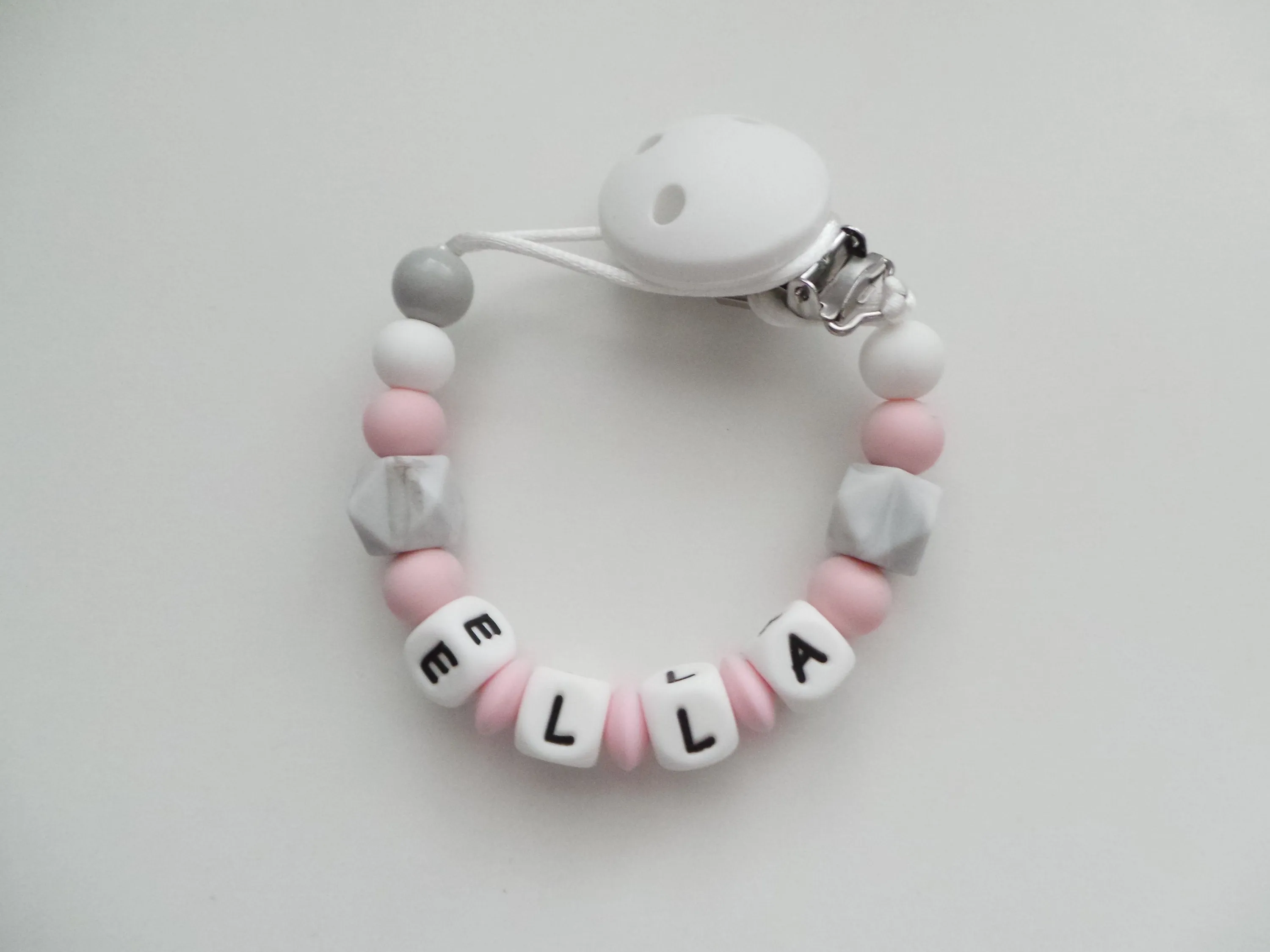 Personalised Dummy clip-  Pink & Grey Marble