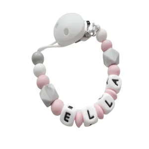 Personalised Dummy clip-  Pink & Grey Marble
