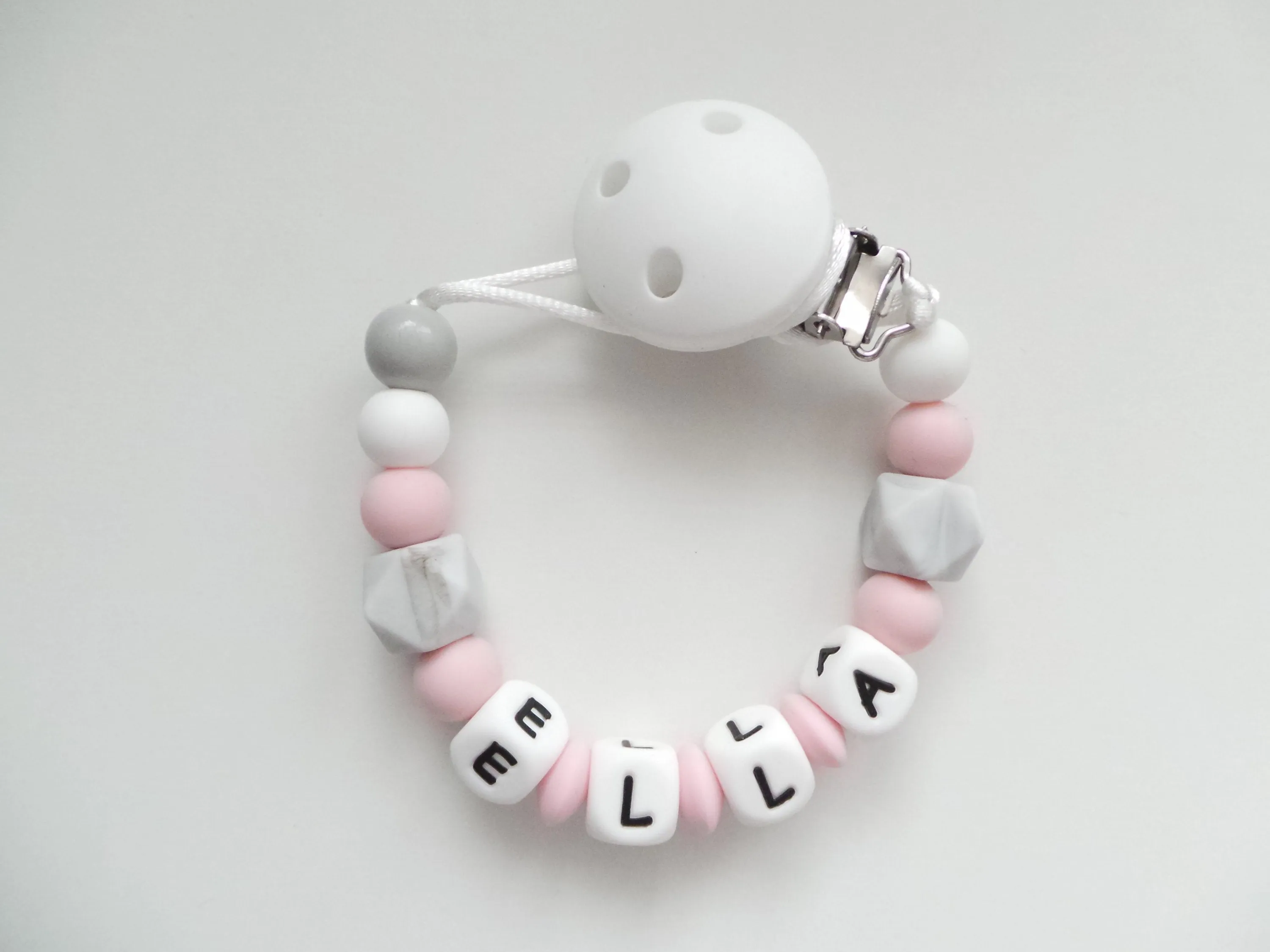 Personalised Dummy clip-  Pink & Grey Marble