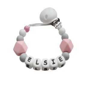 Personalised dummy clip- Pink, Grey & White