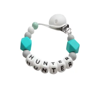 Personalised dummy clip - Teal, Grey & White