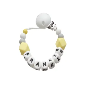 Personalised dummy clip - Yellow, Grey & White