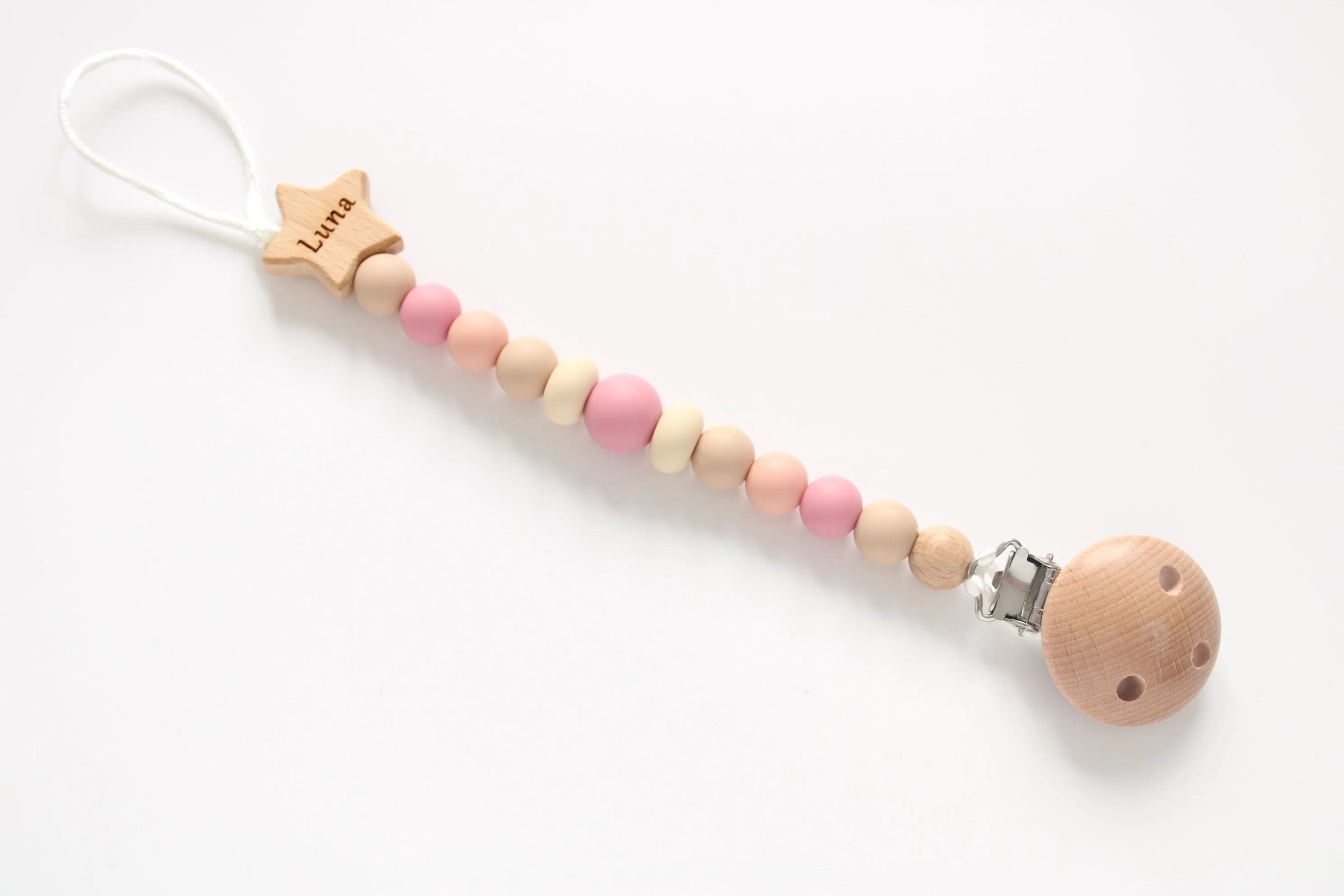 Personalised Engraved Name Silicone  & Wooden Dummy clip