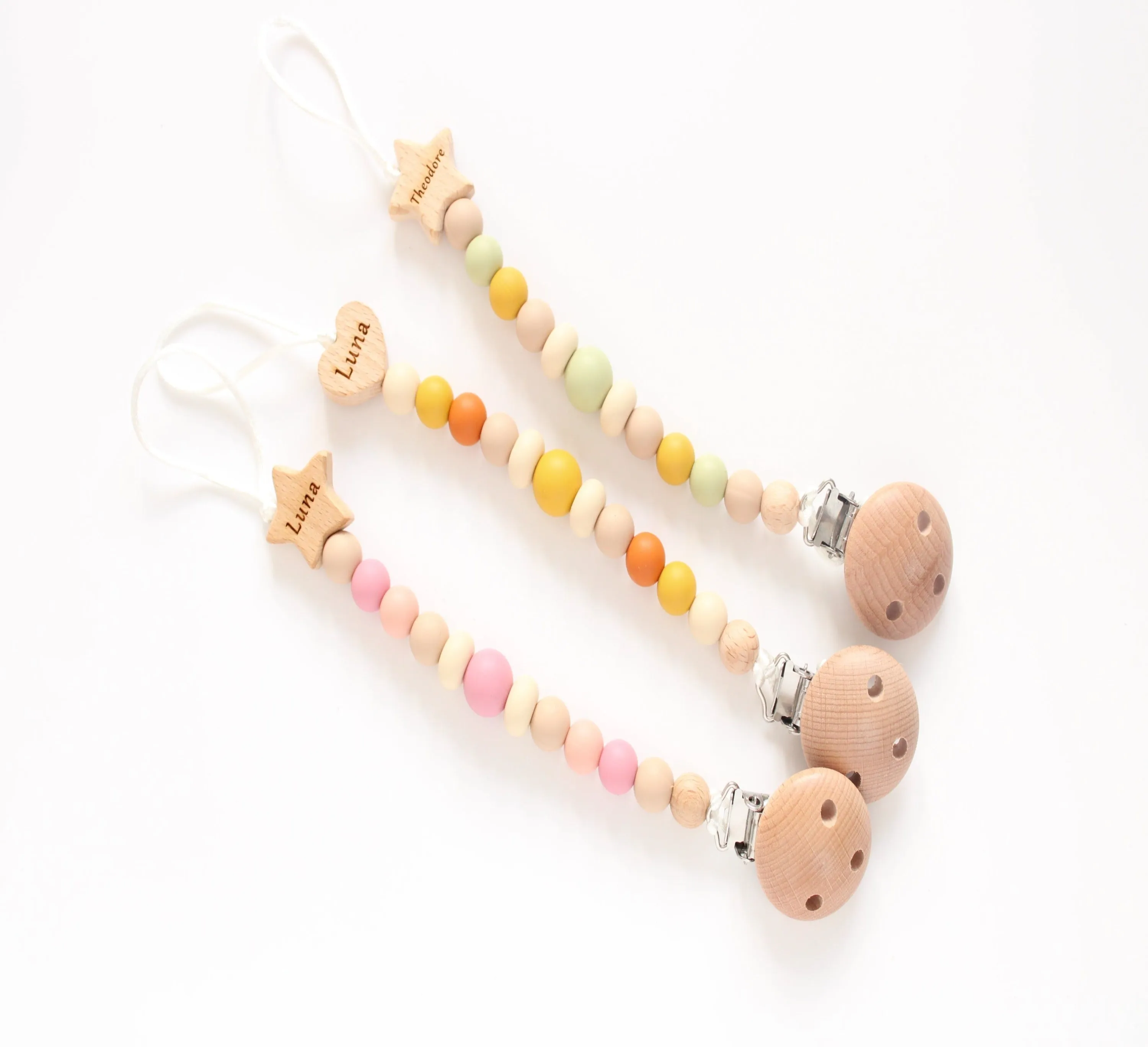 Personalised Engraved Name Silicone  & Wooden Dummy clip