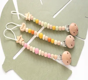 Personalised Engraved Name Silicone  & Wooden Dummy clip