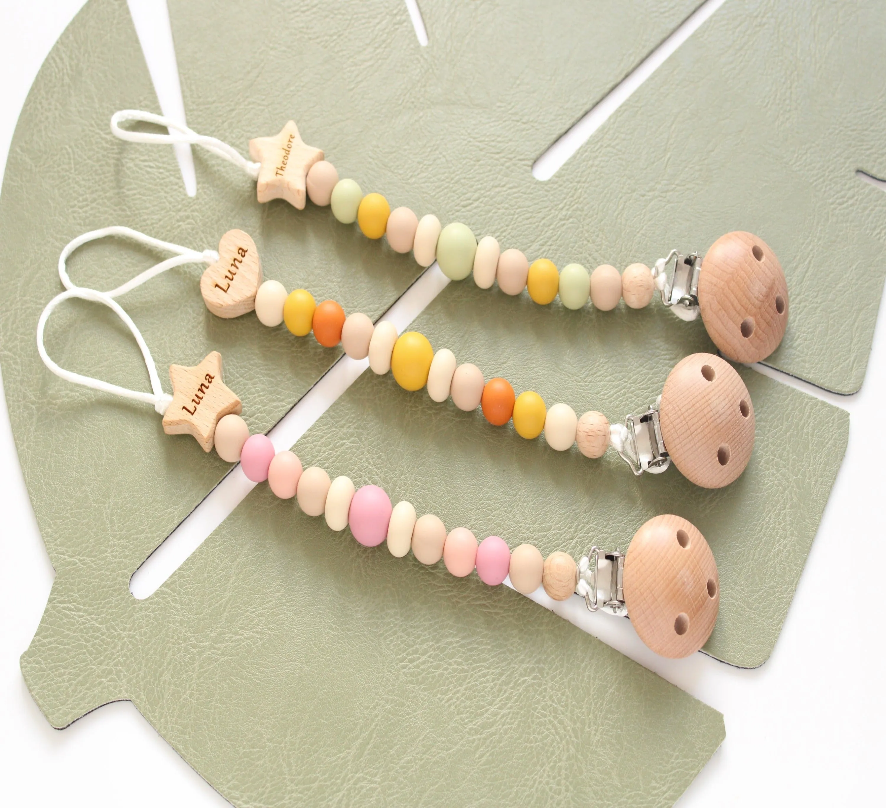Personalised Engraved Name Silicone  & Wooden Dummy clip