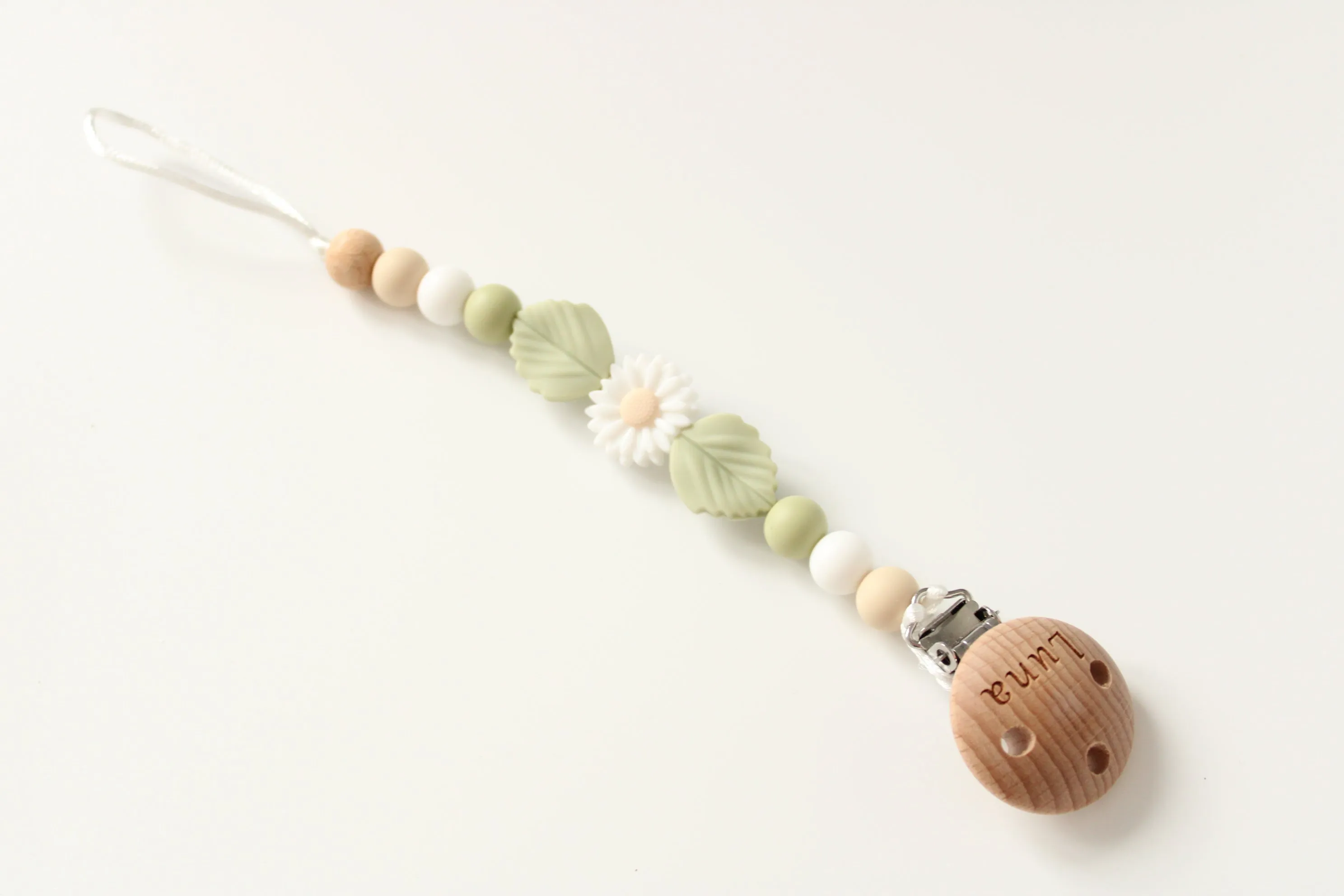 Personalised Floral Silicone  & Wooden Dummy clip