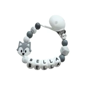 Personalised Fox Dummy clip- Grey & Marble