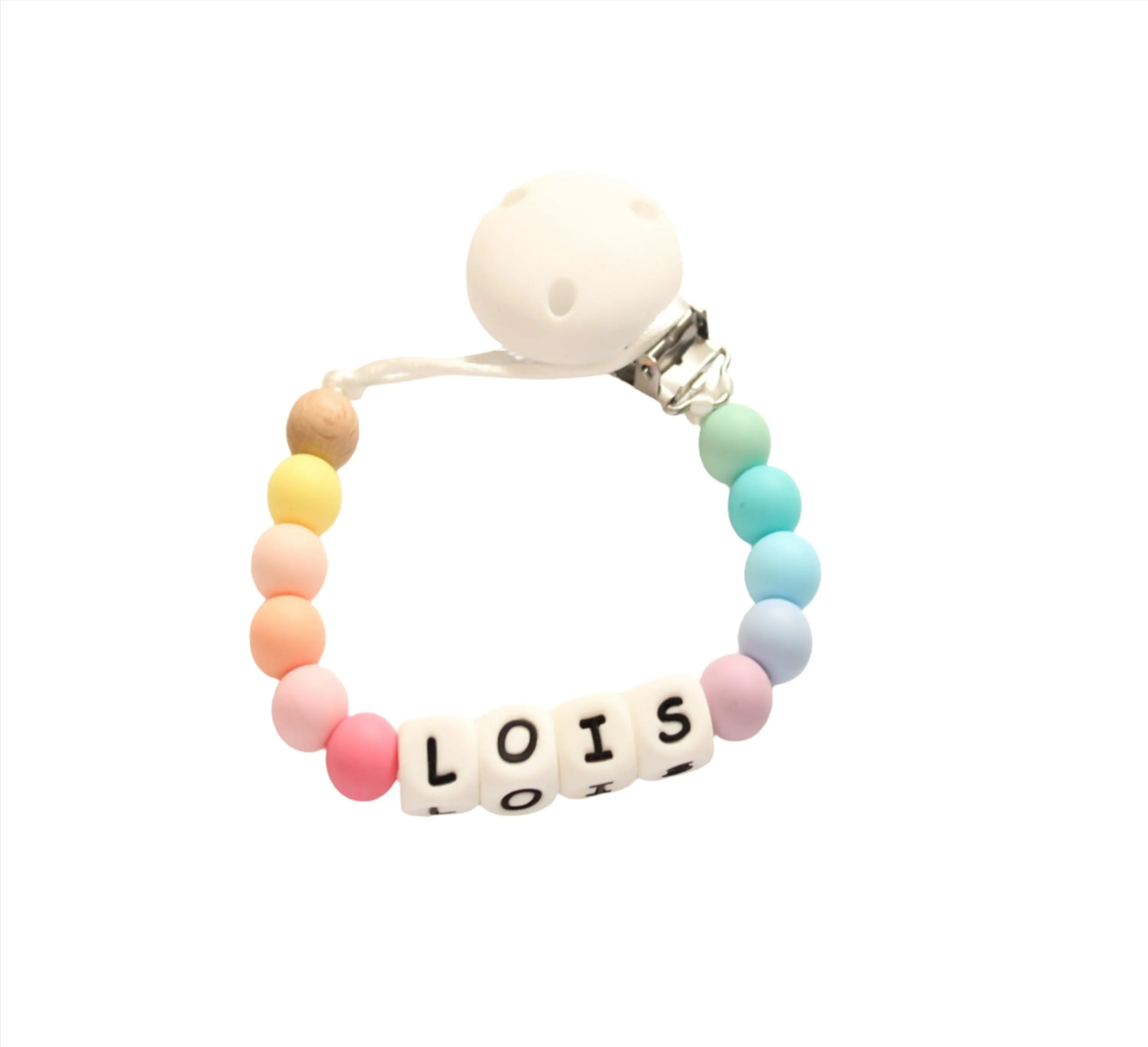 Personalised  Pastel Rainbow Dummy Clip