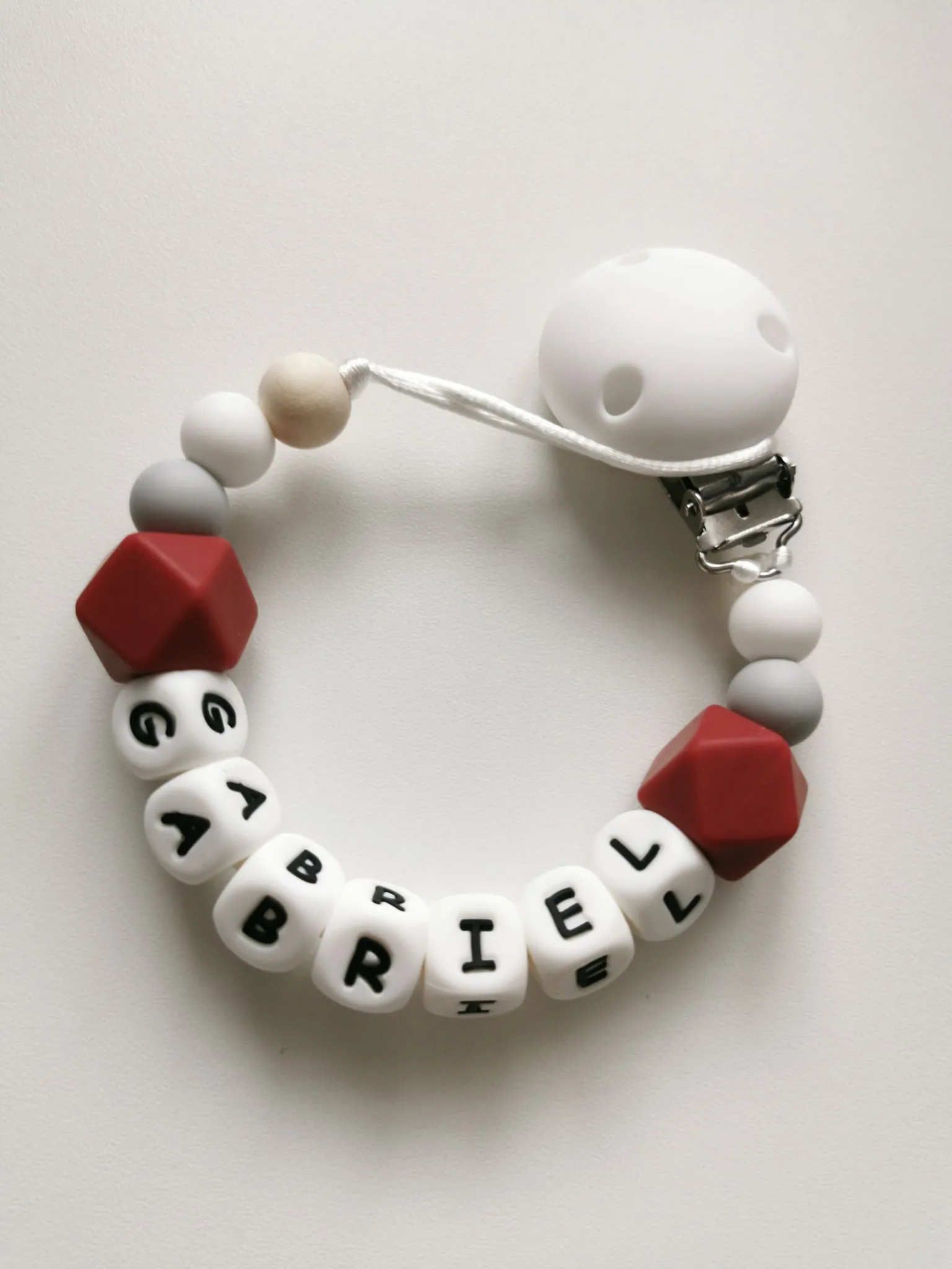 Personalised Silicone dummy clip- Hexagon beads - More colors available