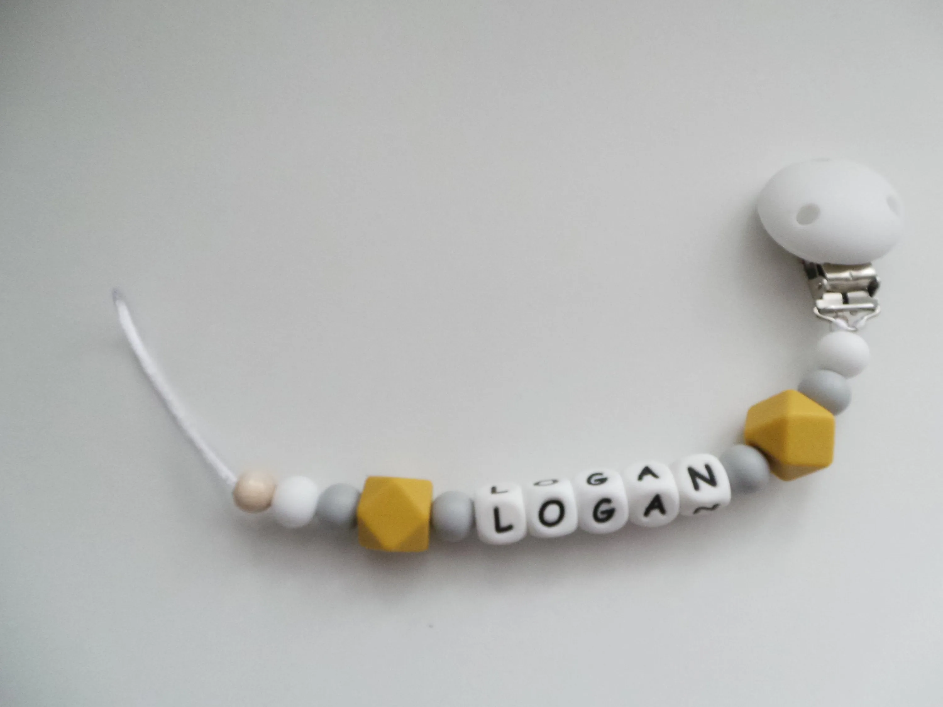 Personalised Silicone dummy clip- Hexagon beads - More colors available