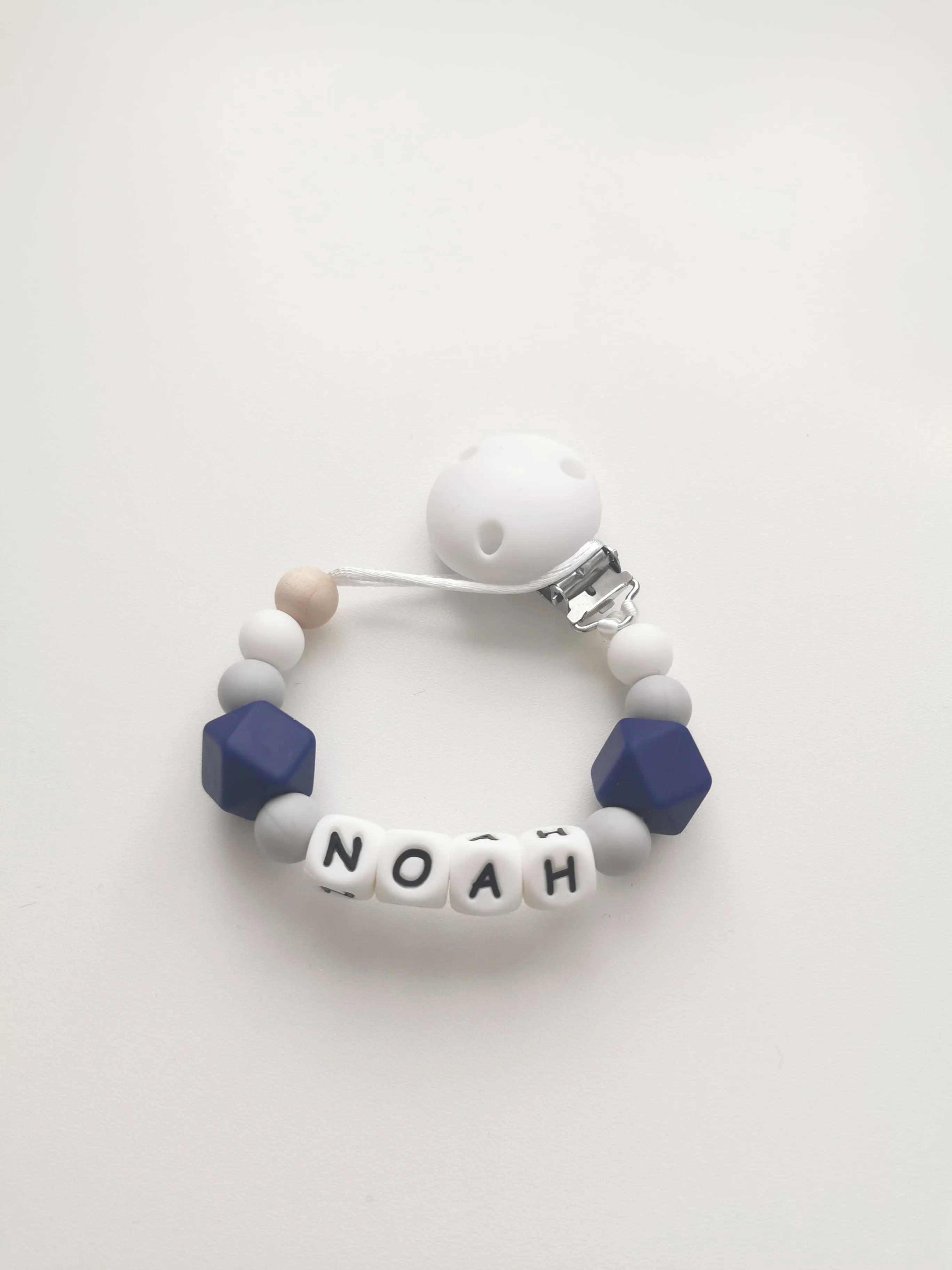 Personalised Silicone dummy clip- Hexagon beads - More colors available