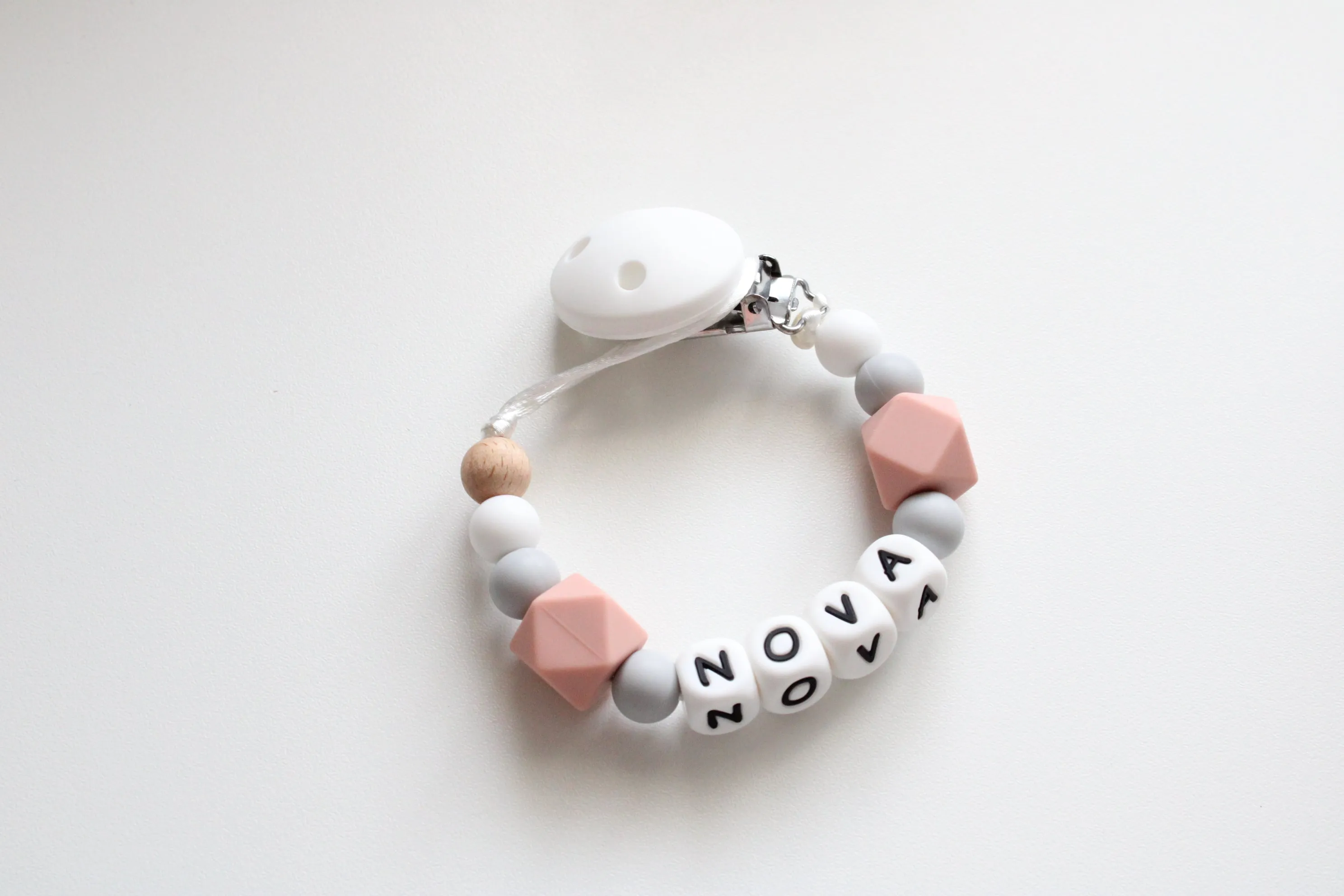 Personalised Silicone dummy clip- Hexagon beads - More colors available