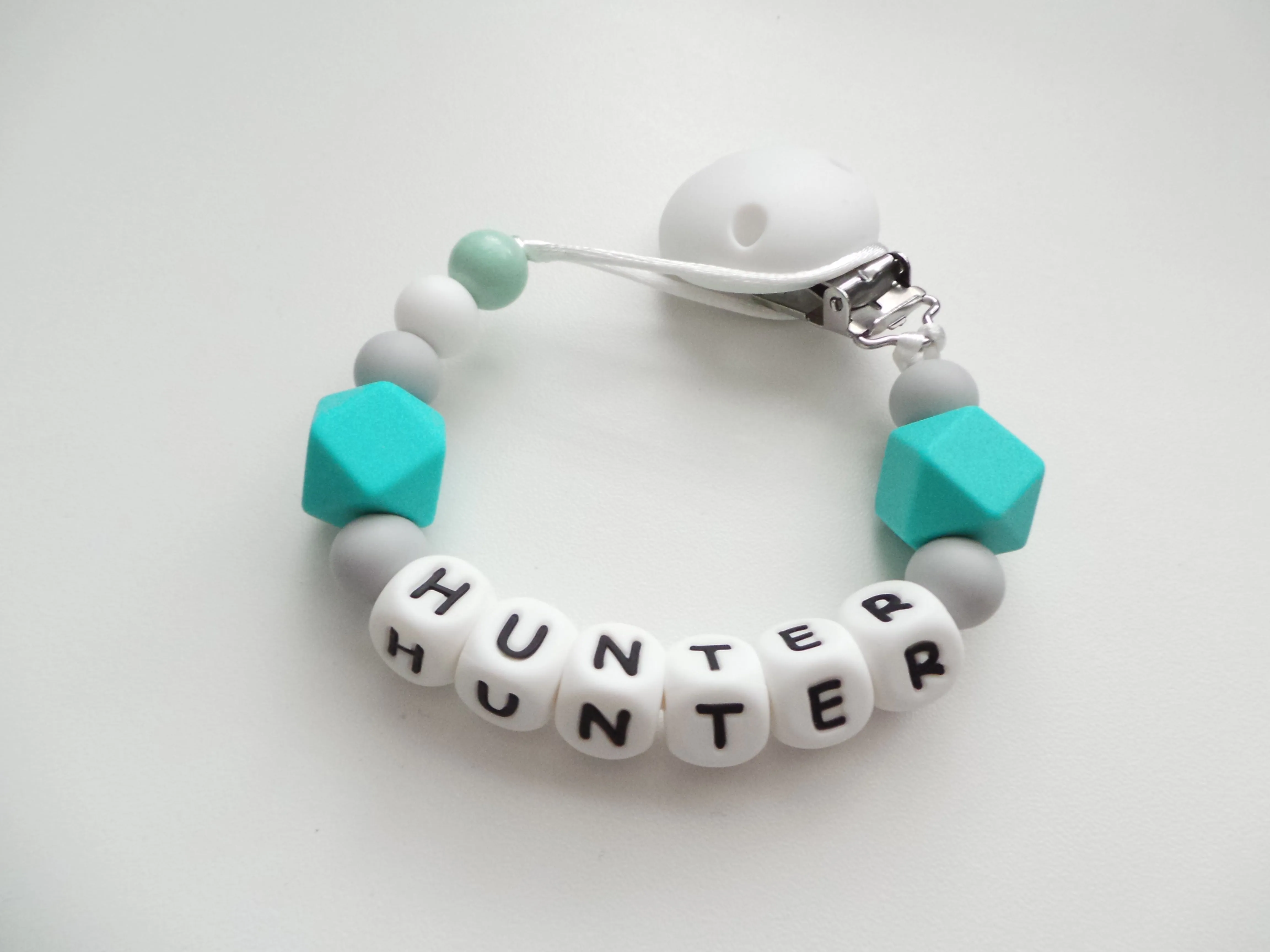 Personalised Silicone dummy clip- Hexagon beads - More colors available