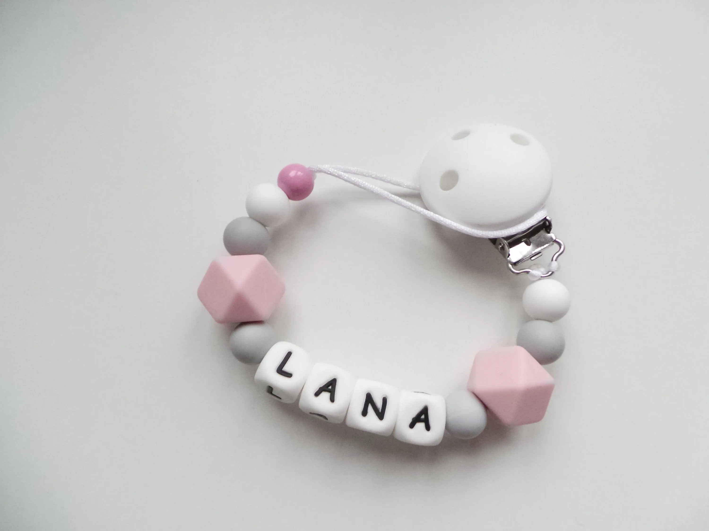 Personalised Silicone dummy clip- Hexagon beads - More colors available