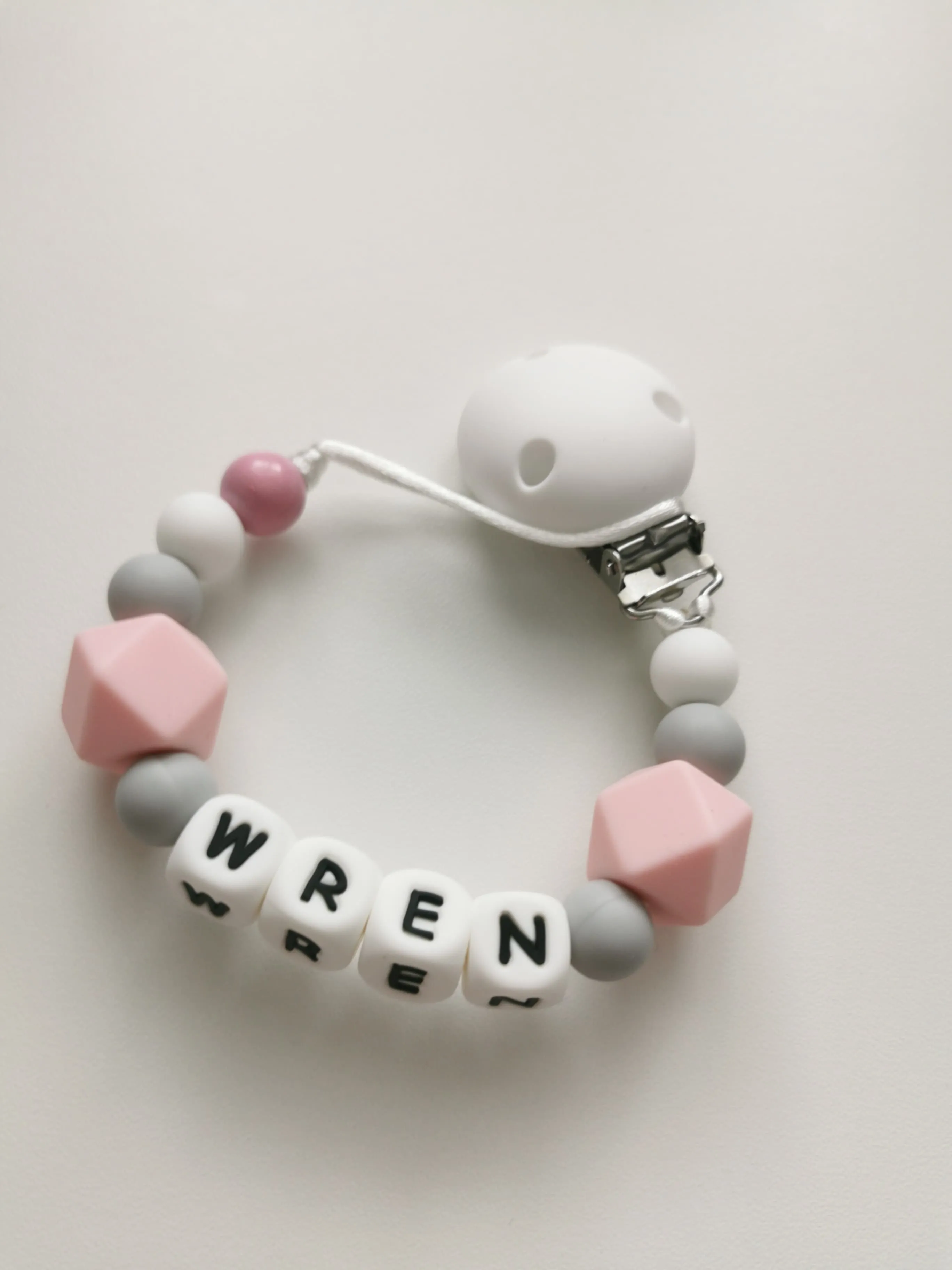 Personalised Silicone dummy clip- Hexagon beads - More colors available