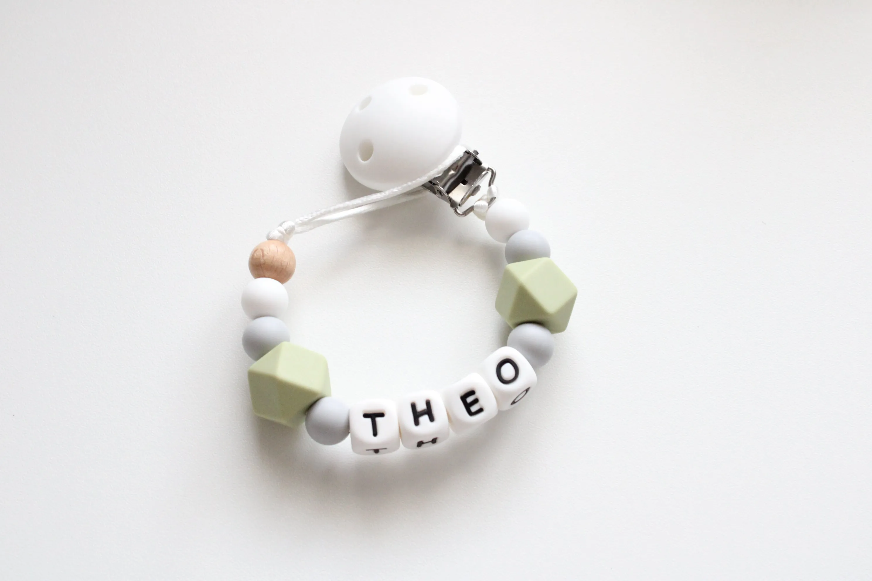 Personalised Silicone dummy clip- Hexagon beads - More colors available