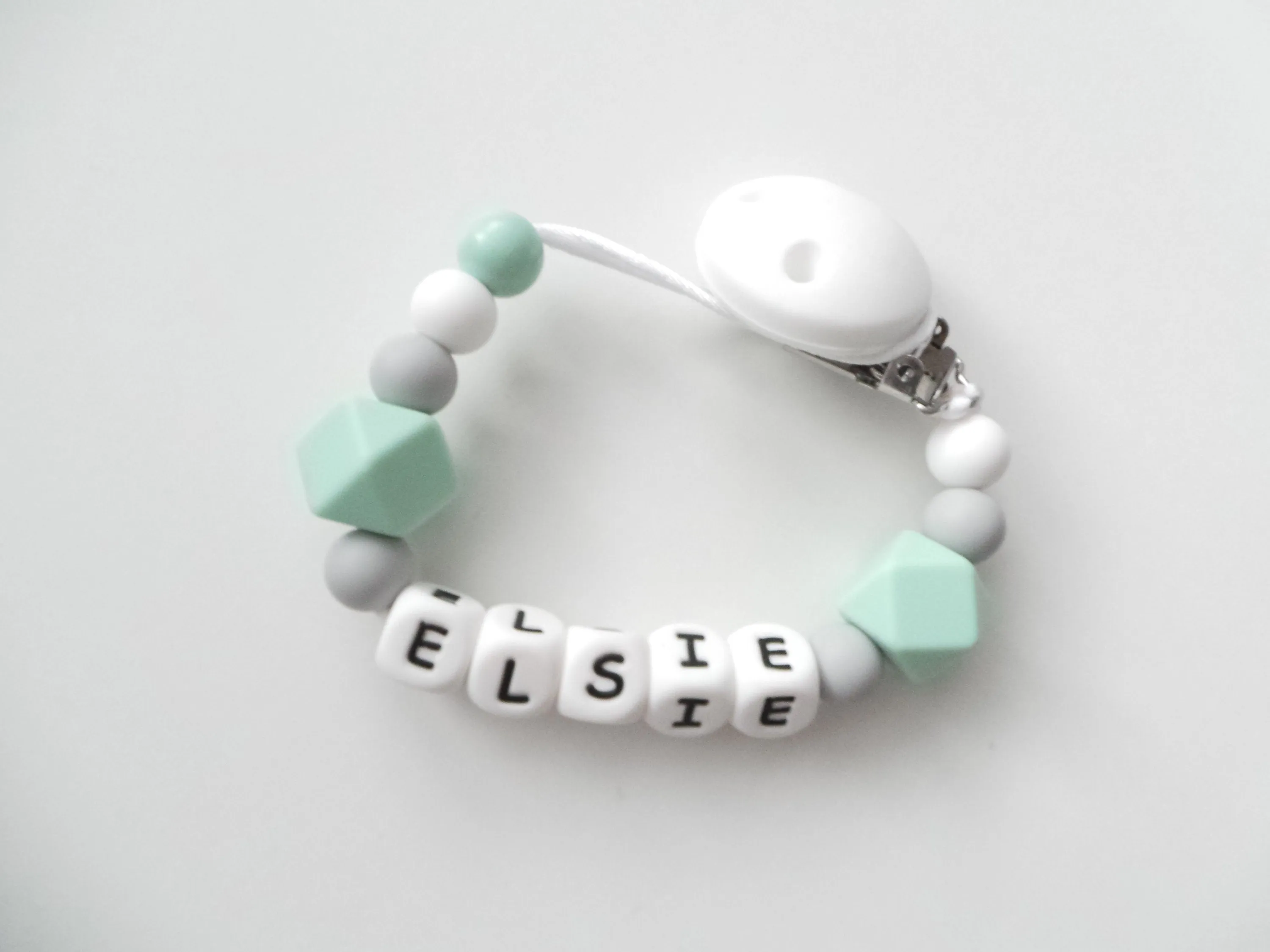 Personalised Silicone dummy clip- Hexagon beads - More colors available