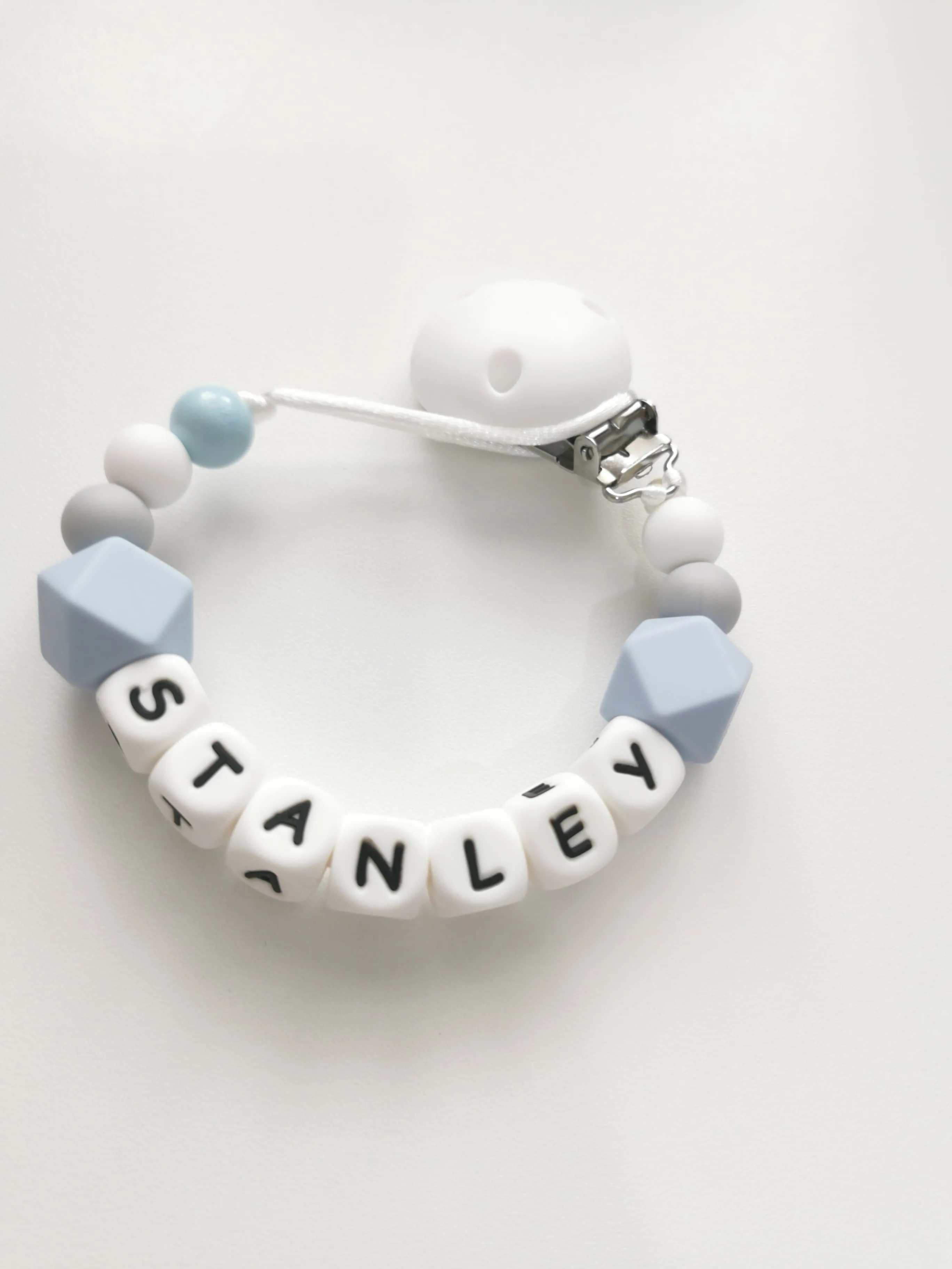 Personalised Silicone dummy clip- Hexagon beads - More colors available