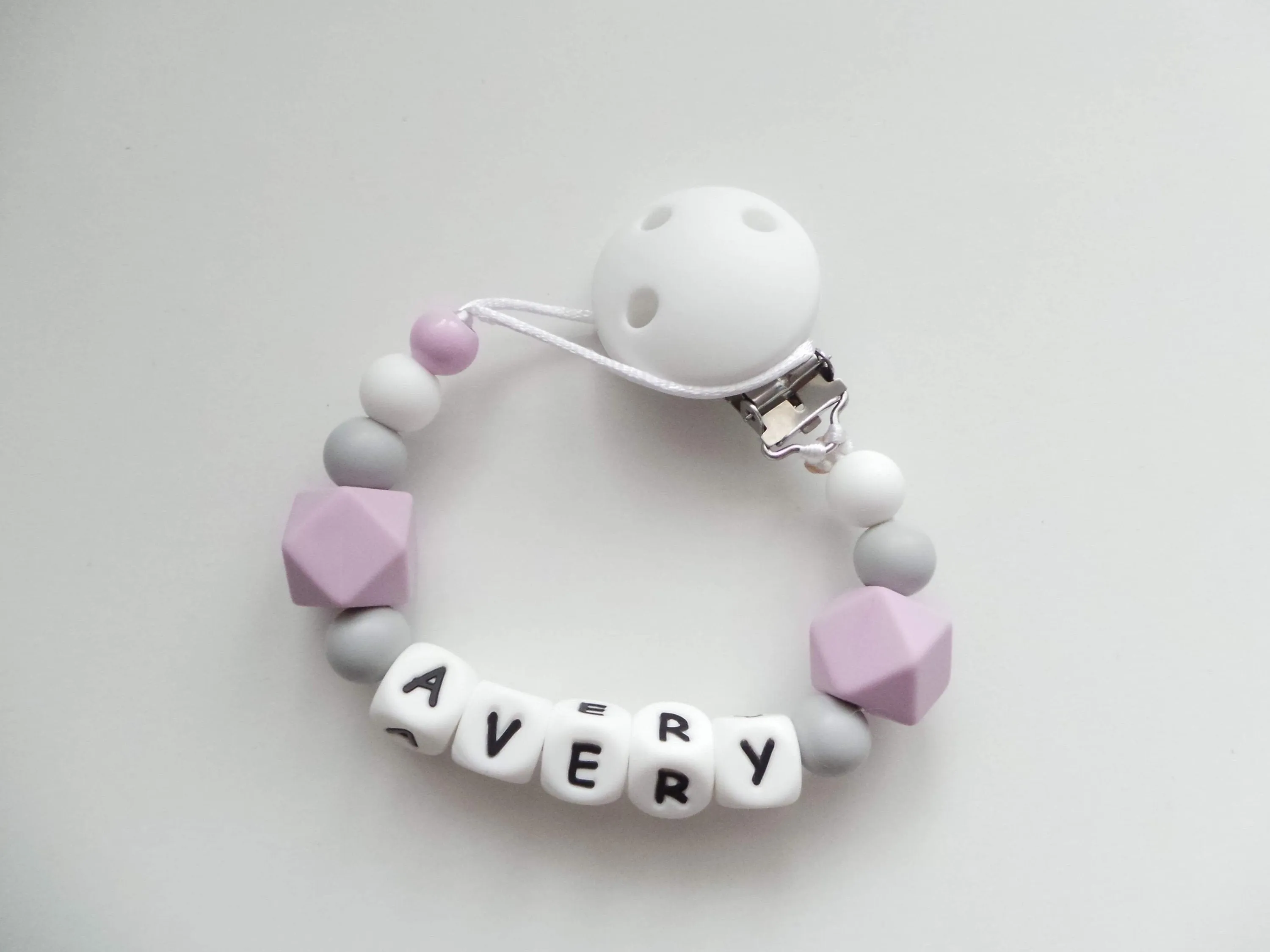 Personalised Silicone dummy clip- Hexagon beads - More colors available