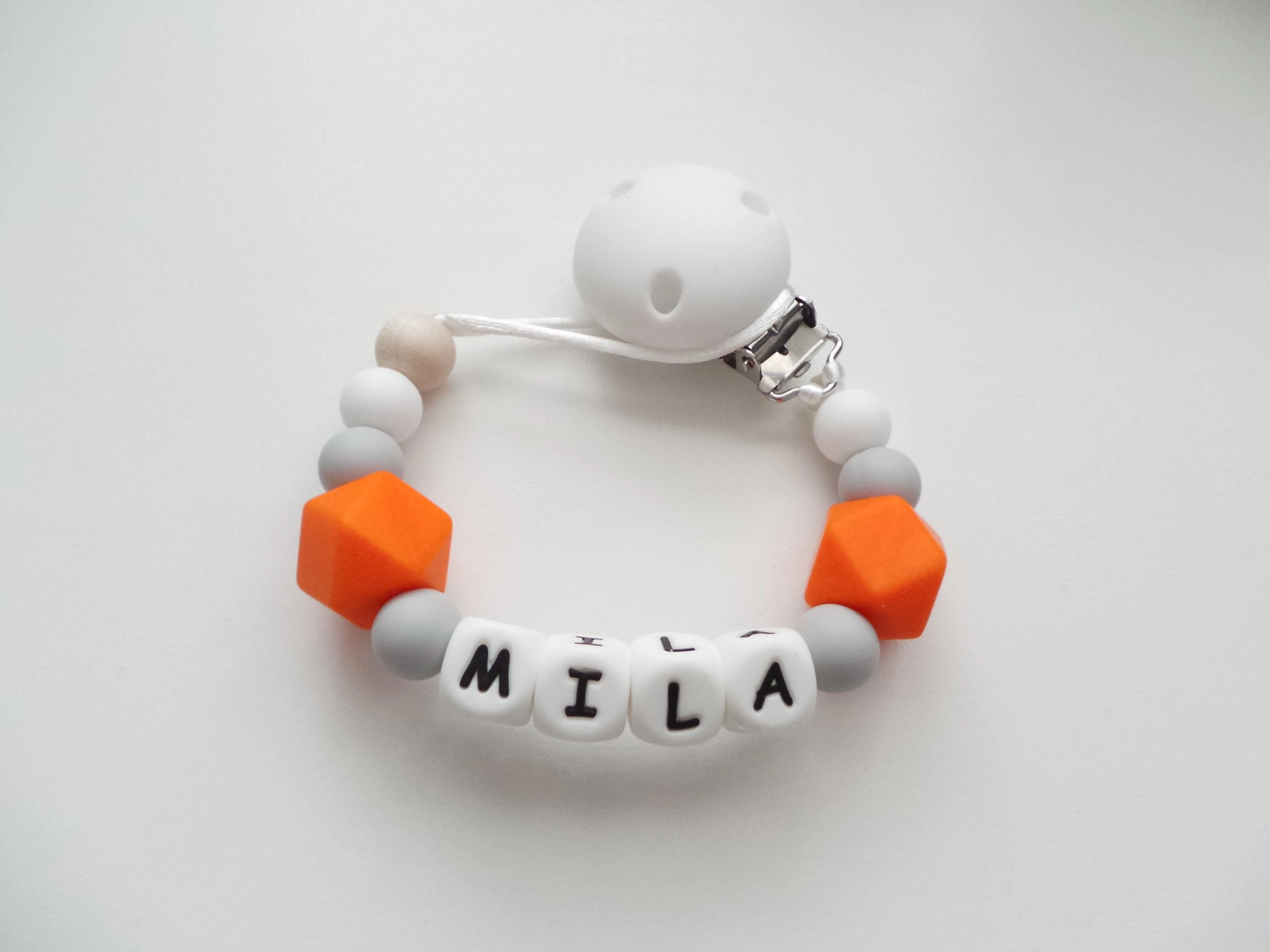 Personalised Silicone dummy clip- Hexagon beads - More colors available
