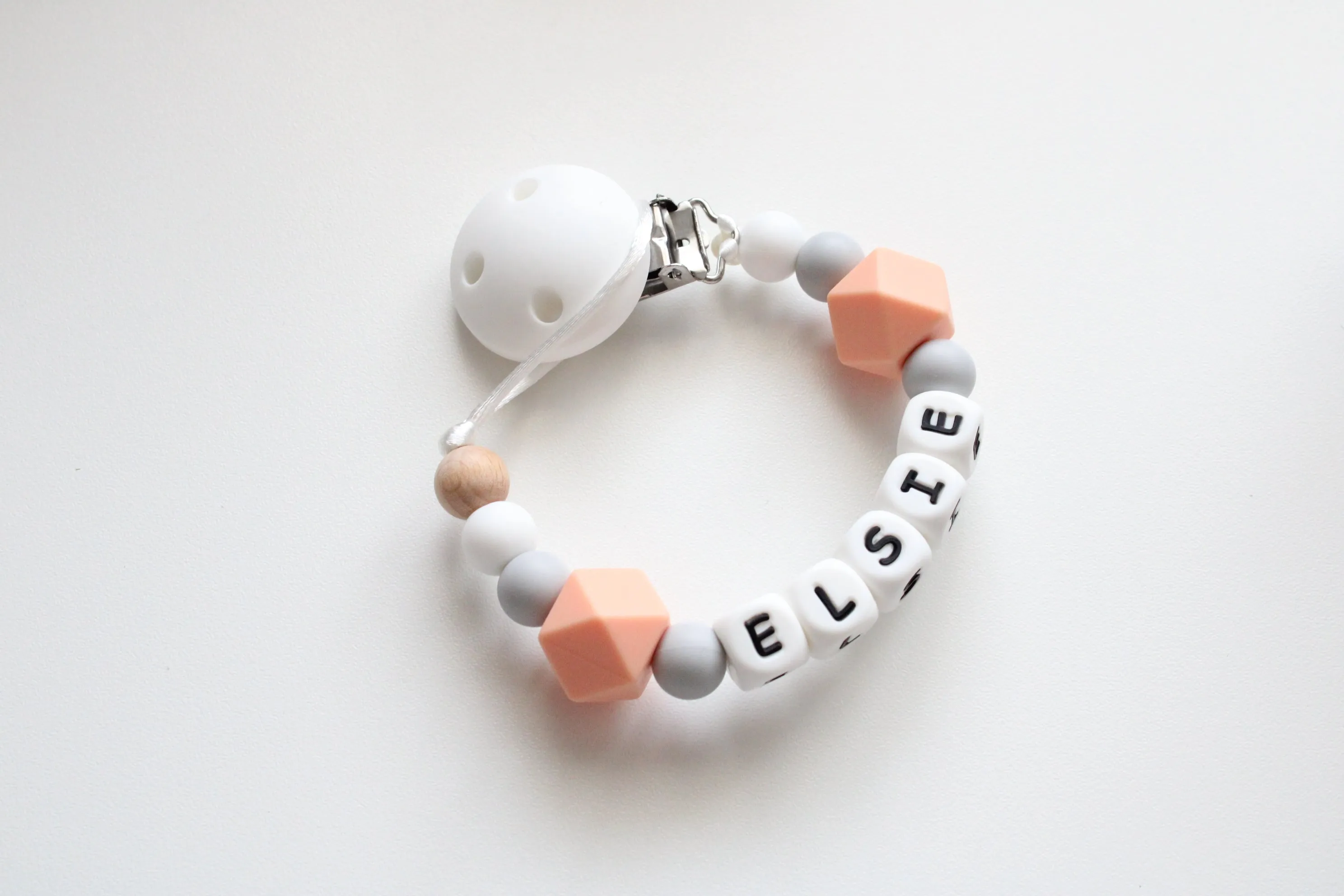 Personalised Silicone dummy clip- Hexagon beads - More colors available